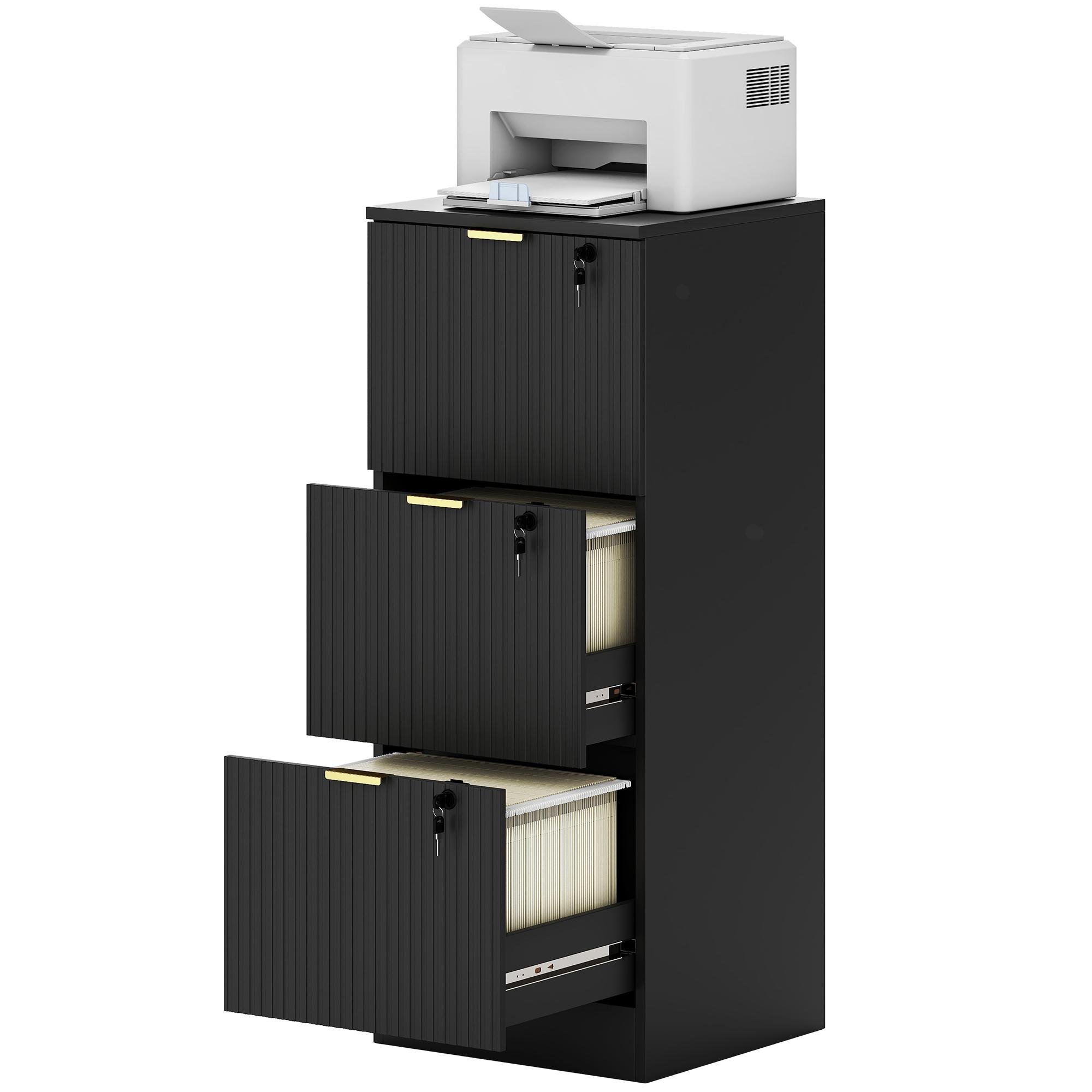 Black fluted 3 drawer cabinet with adjustable file rails