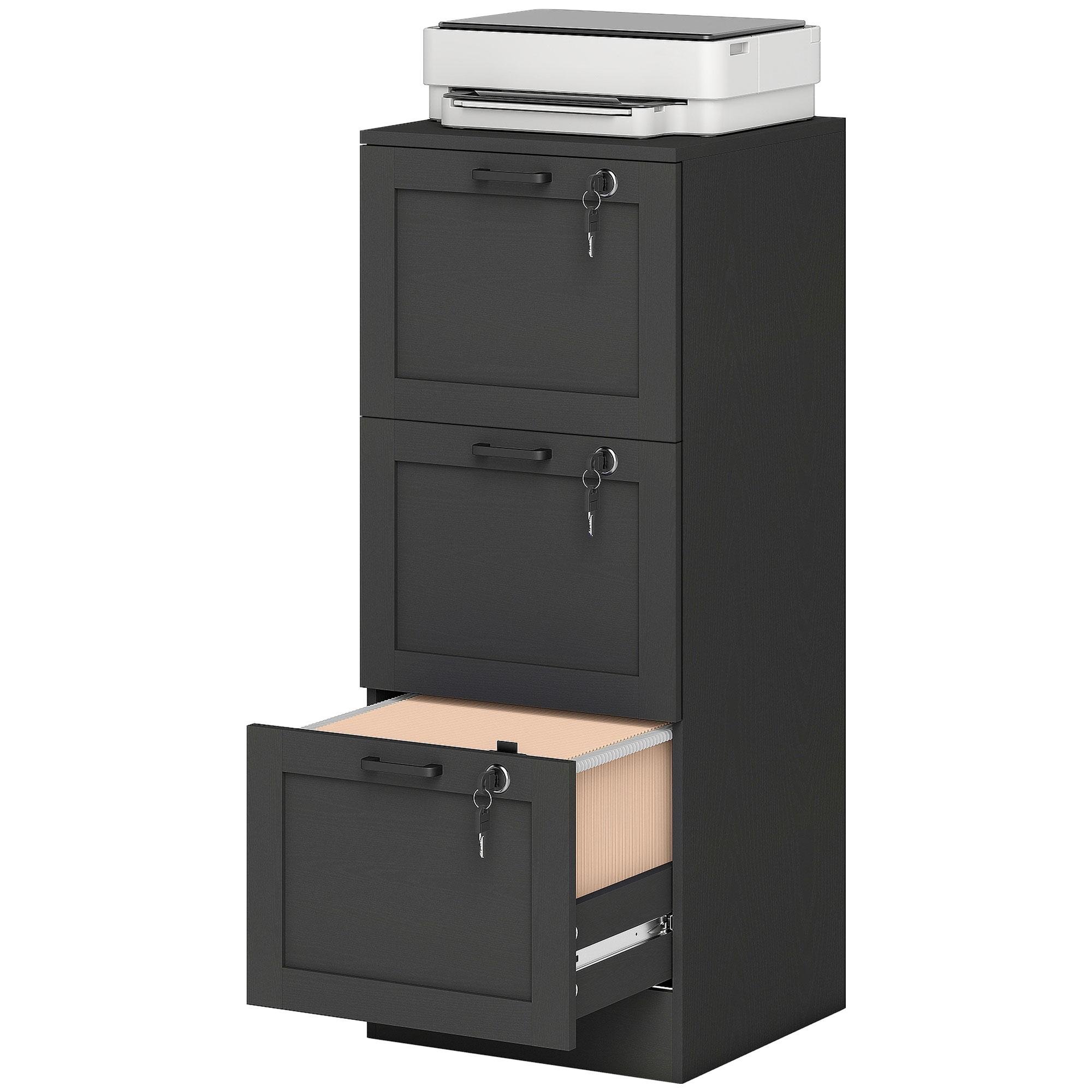 Black MDF Filing Cabinet with 3 Lockable Drawers