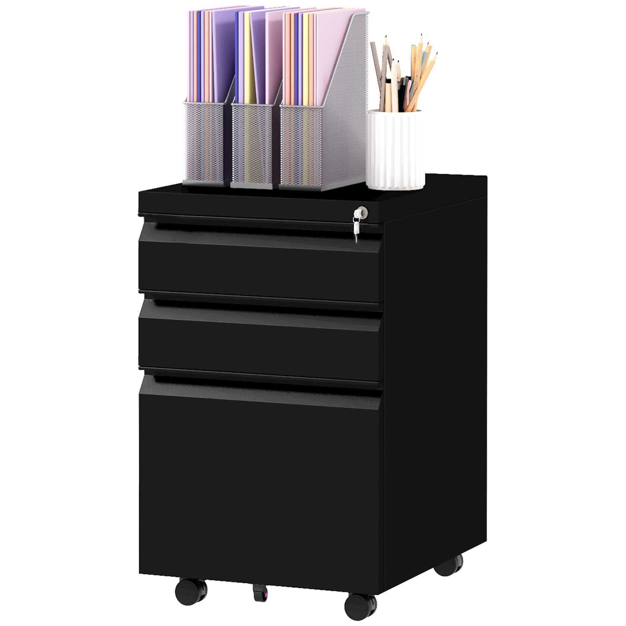 Black 3 Drawer Filing Pedestal with Lock