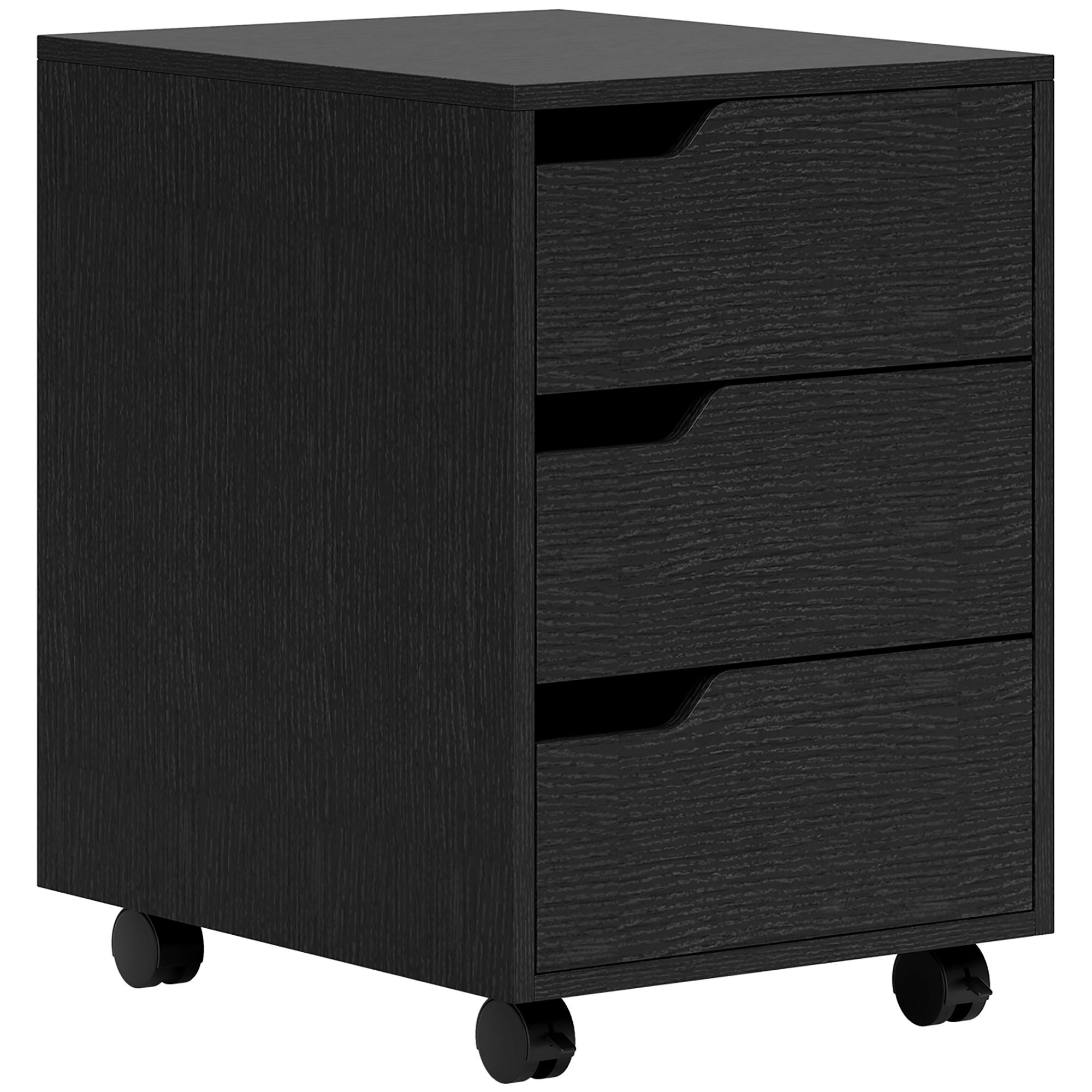 Black 3 Drawer Desk Cabinet with Wheels for Home Office