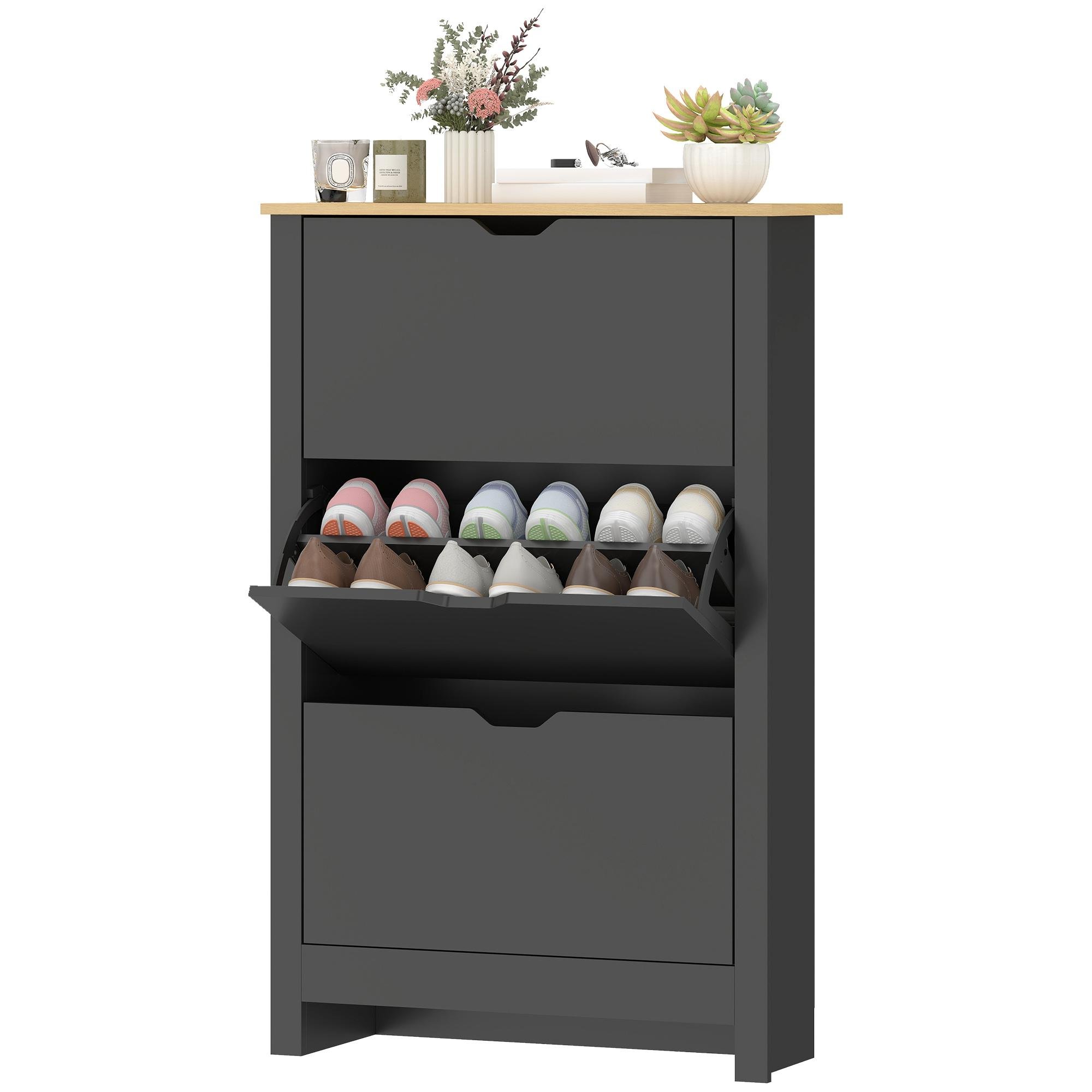Black Melamine Shoe Cabinet with Adjustable Shelves