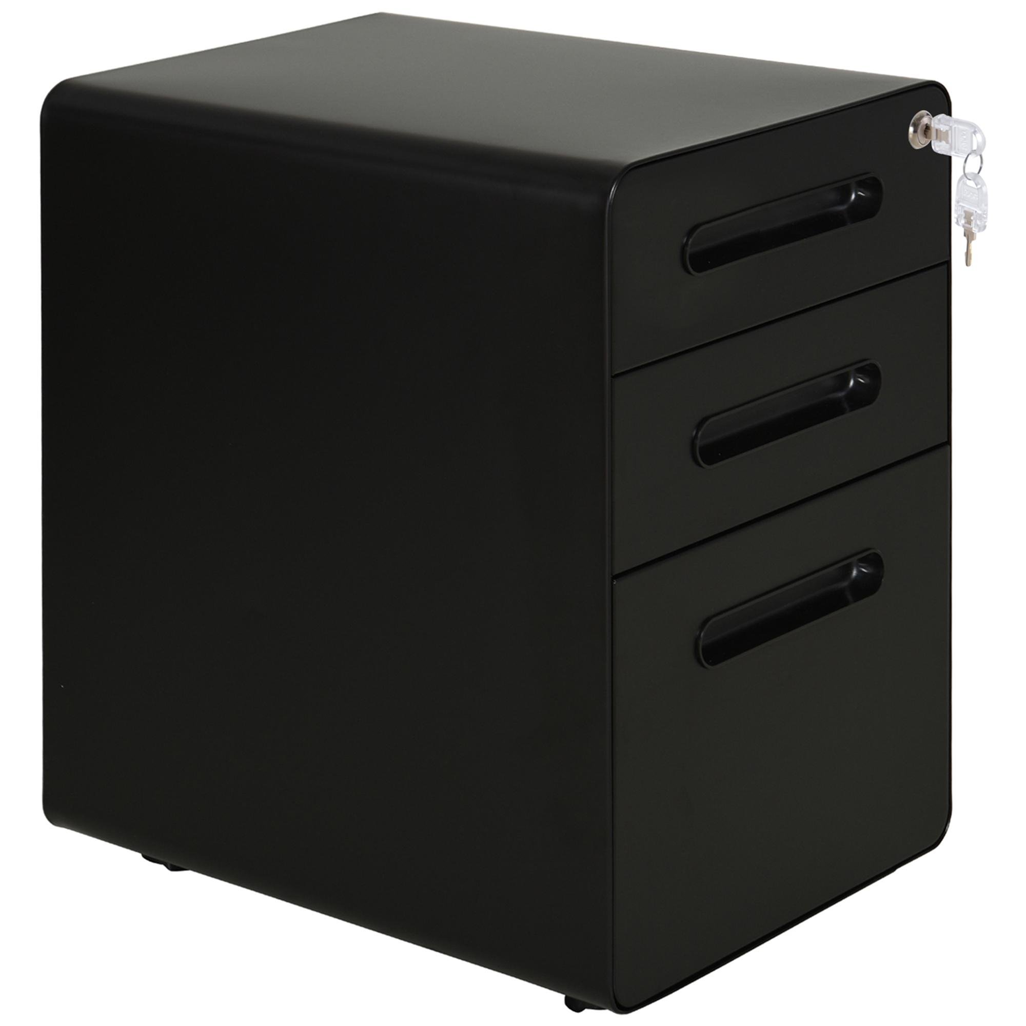 Black Steel Filing Cabinet with Lock, 3-Drawer Office Storage