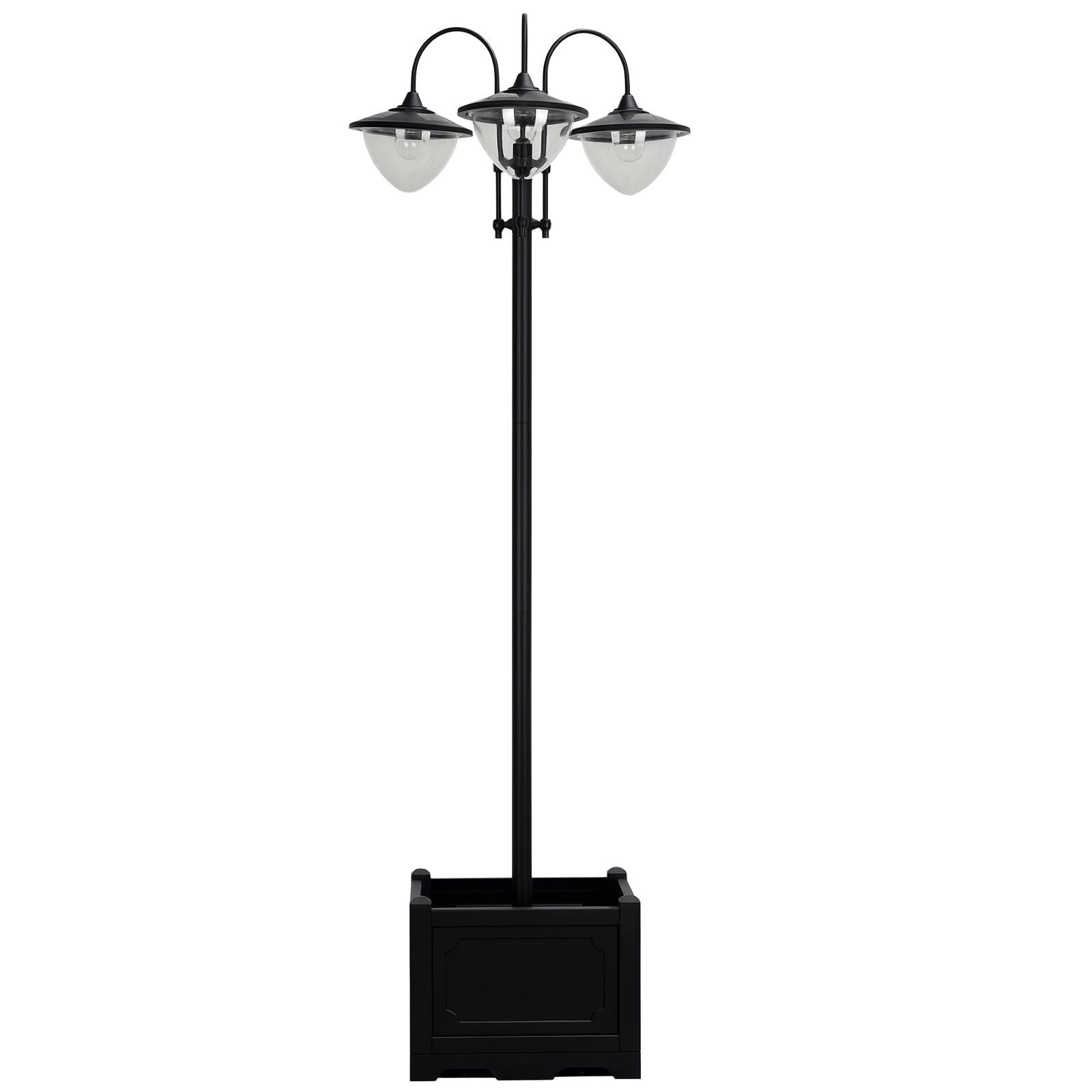 Three-Head Solar Lamp Post with Planter, Black, 74.5 in