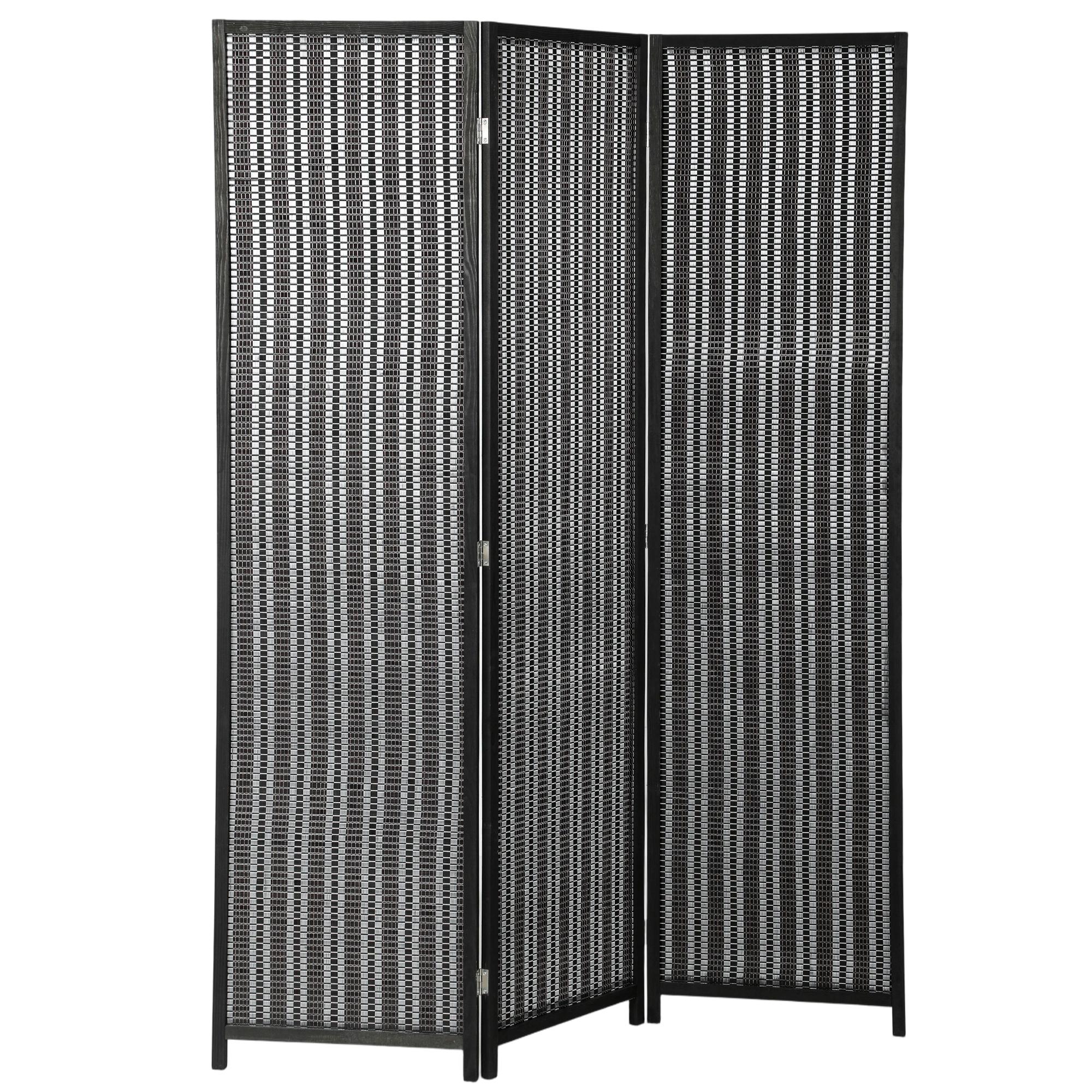 Black Bamboo 3 Panel Divider, Folding Privacy Screen