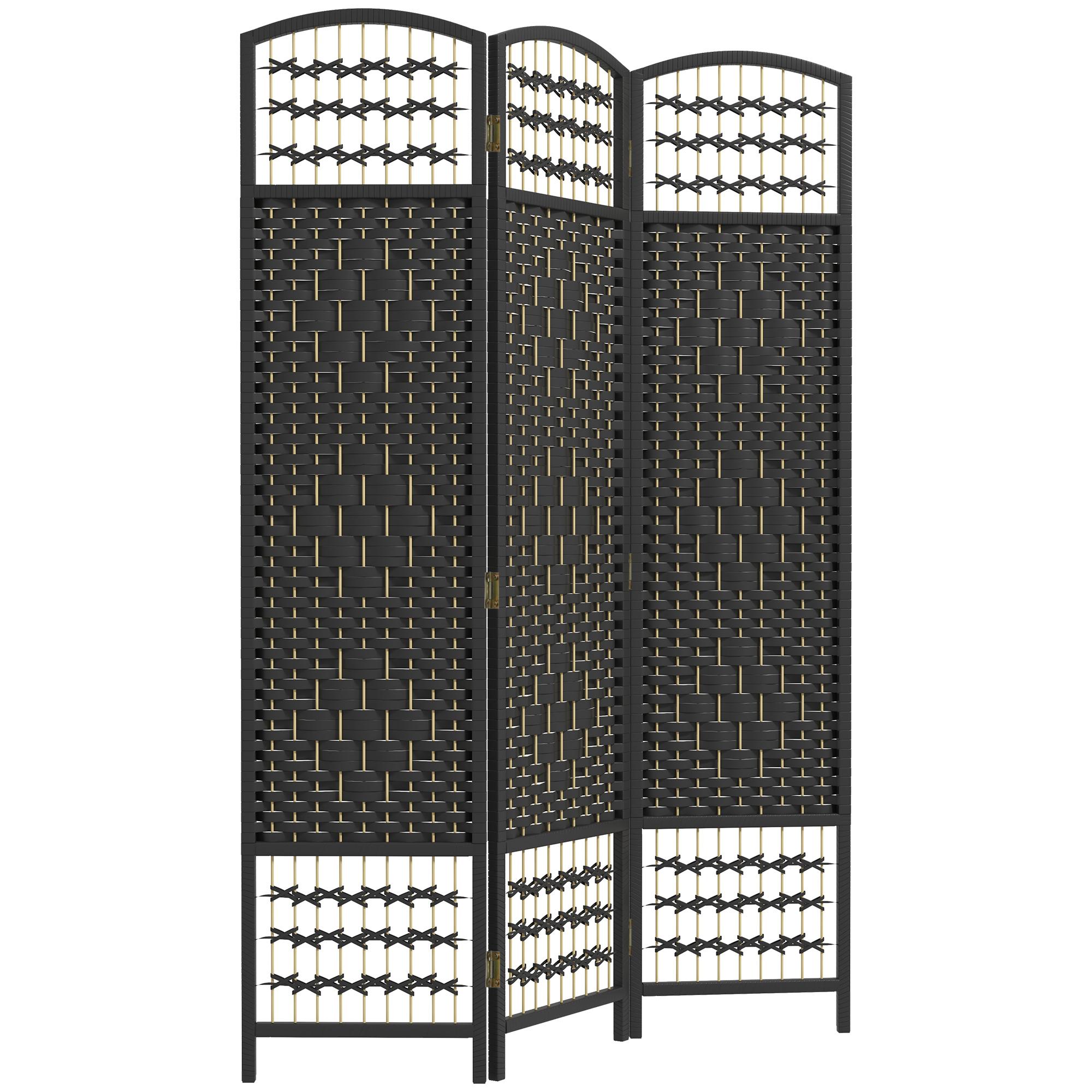 Black Paper Rope Screen, 3 Panel Folding Room Divider