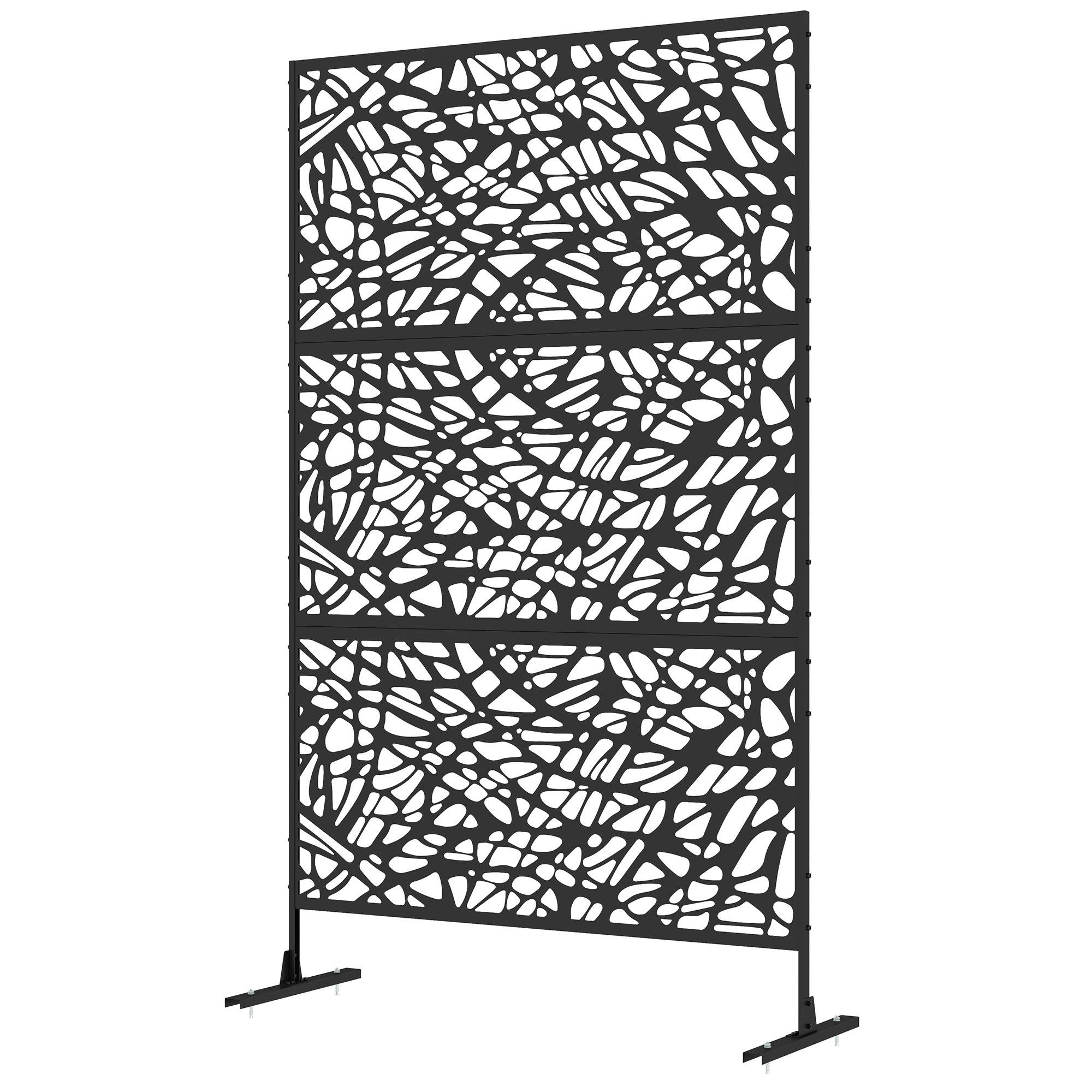 Black Twisted Line Screen, 3-Panel Steel Outdoor Divider