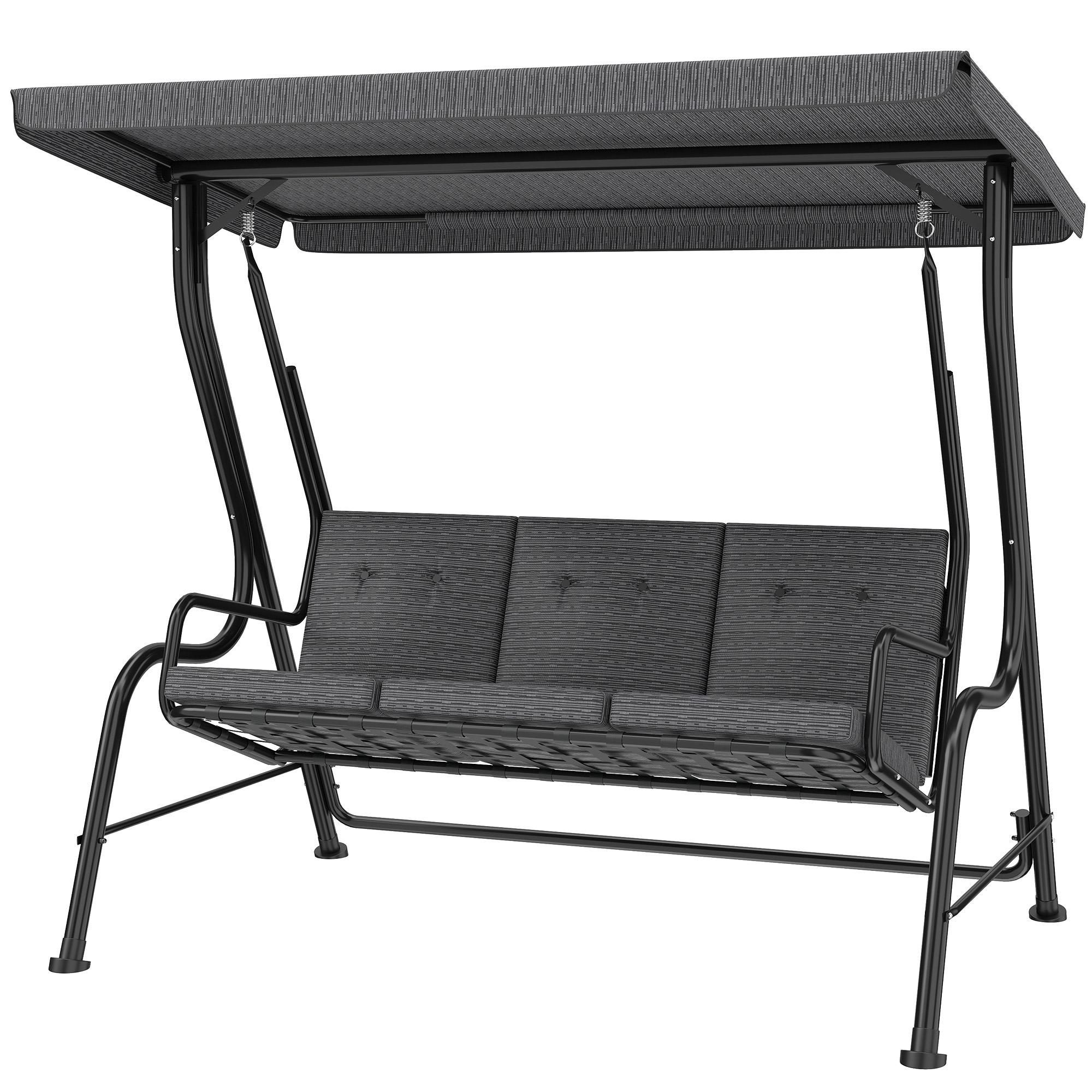 Black Three Person Porch Swing with Adjustable Canopy, 78.7 in