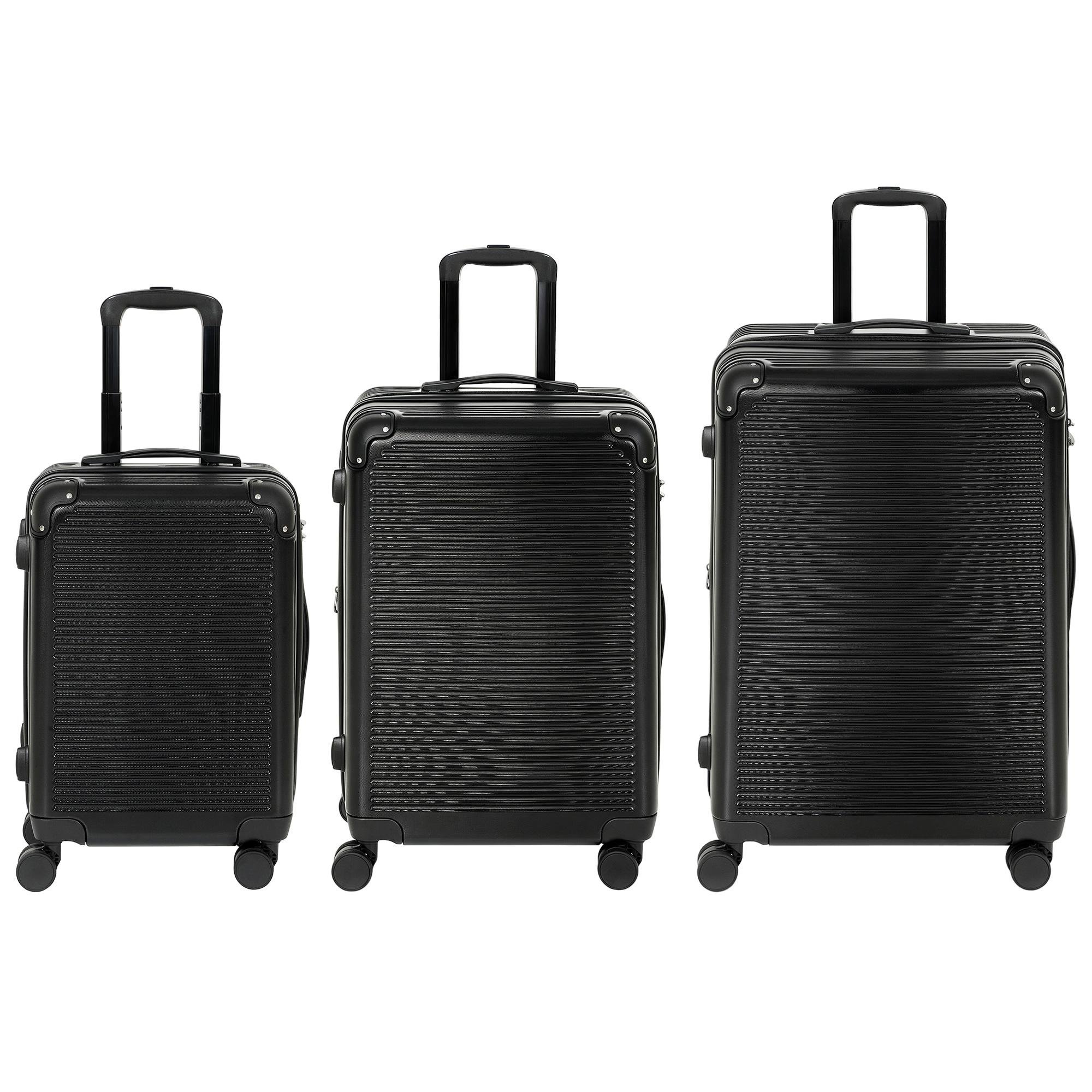 Black 3-Piece Luggage Set, ABS+PC Shell, 20/24/28 Inch