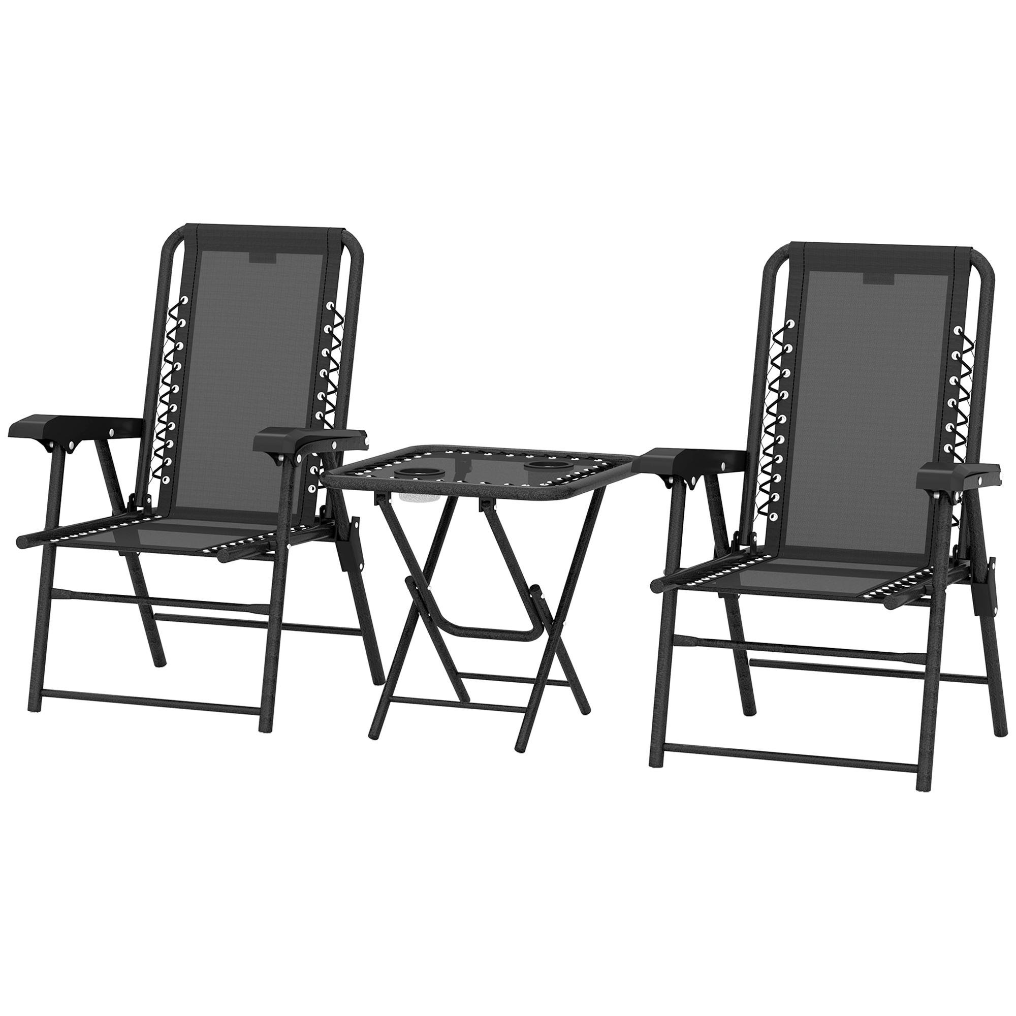 Black Folding Patio Bistro Set with Cup Holders