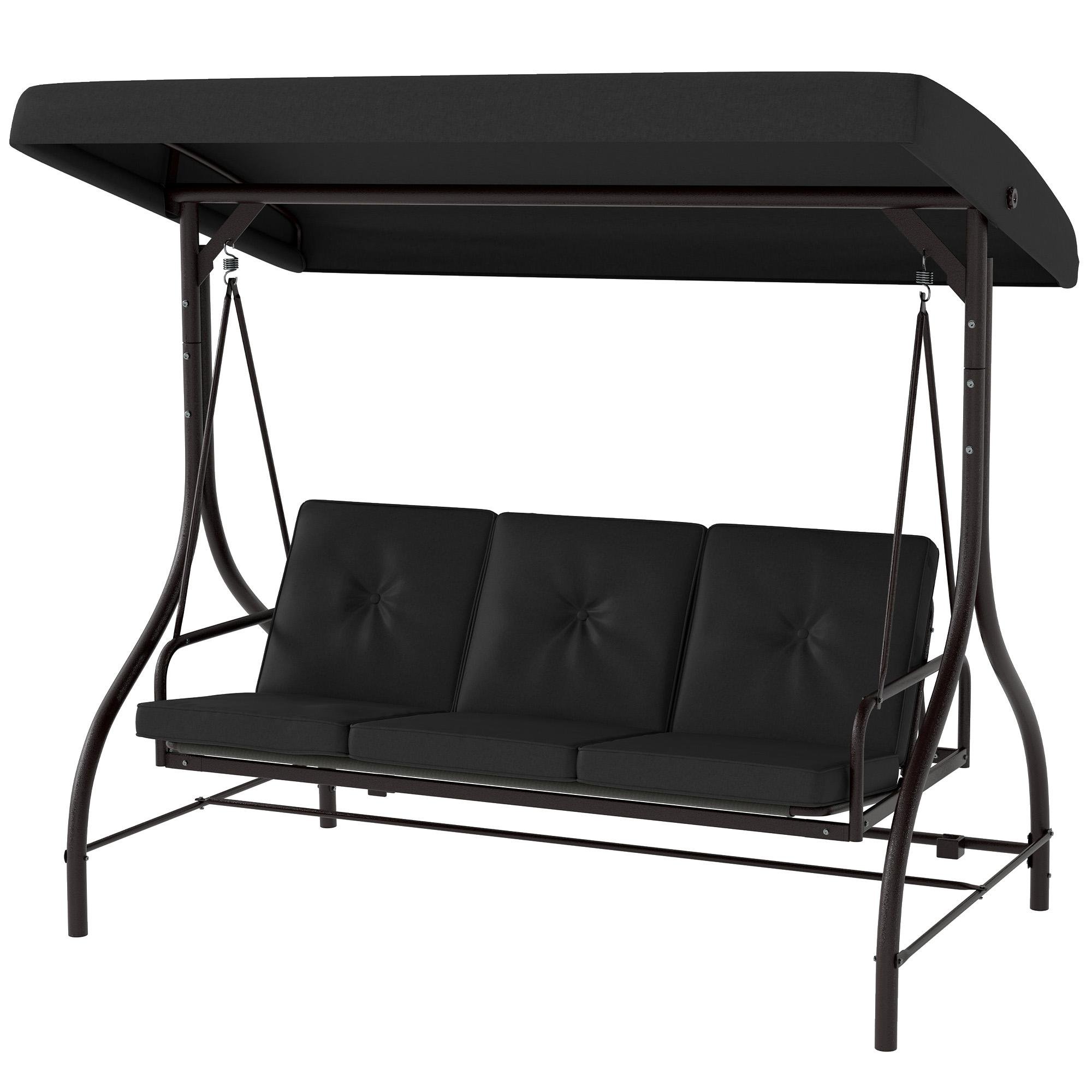 Black Convertible Patio Swing Bed with Canopy