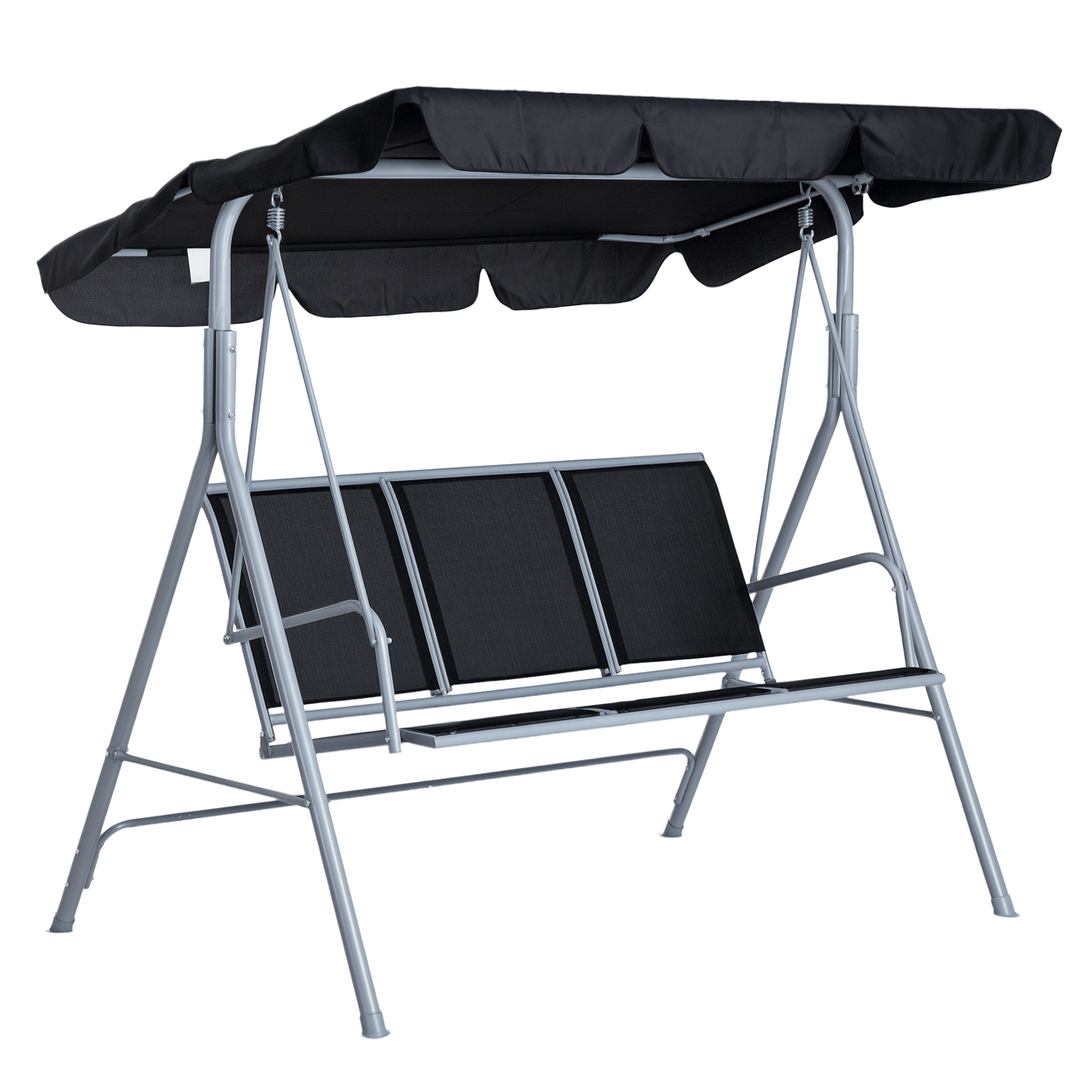 Black Metal Three-Seat Swing with Adjustable Canopy