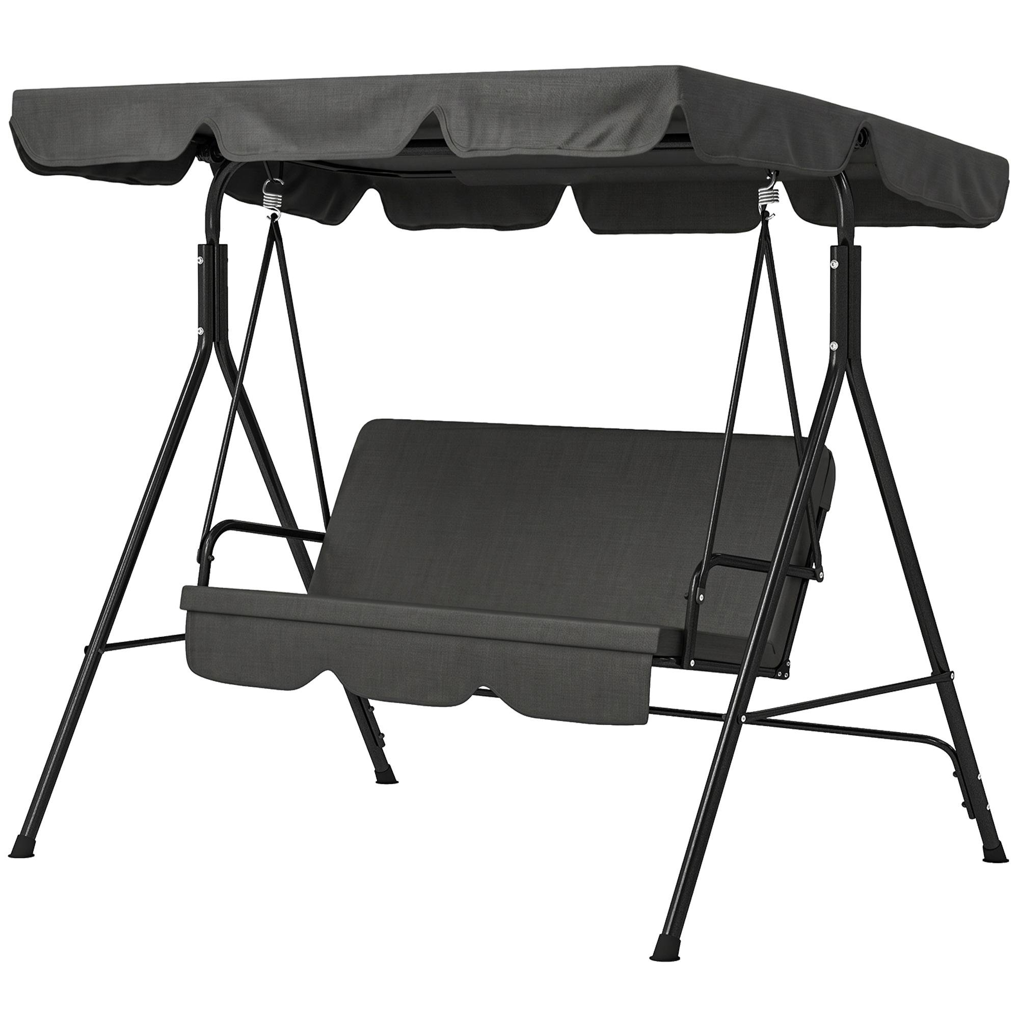 3-Seater Black Patio Swing with Adjustable Canopy, 440 lb Capacity