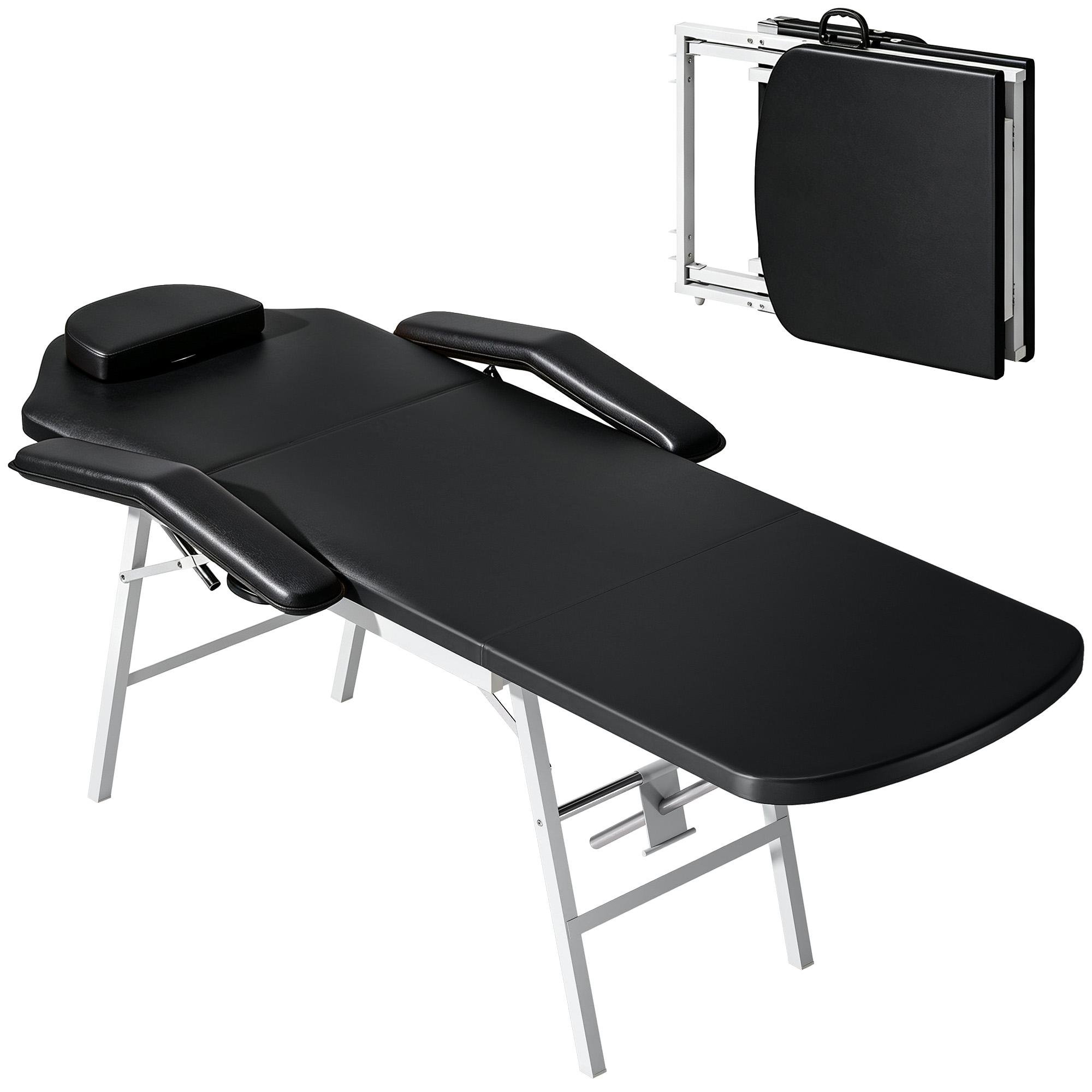 Black Faux Leather Therapy Table, Foldable 3-Section Design