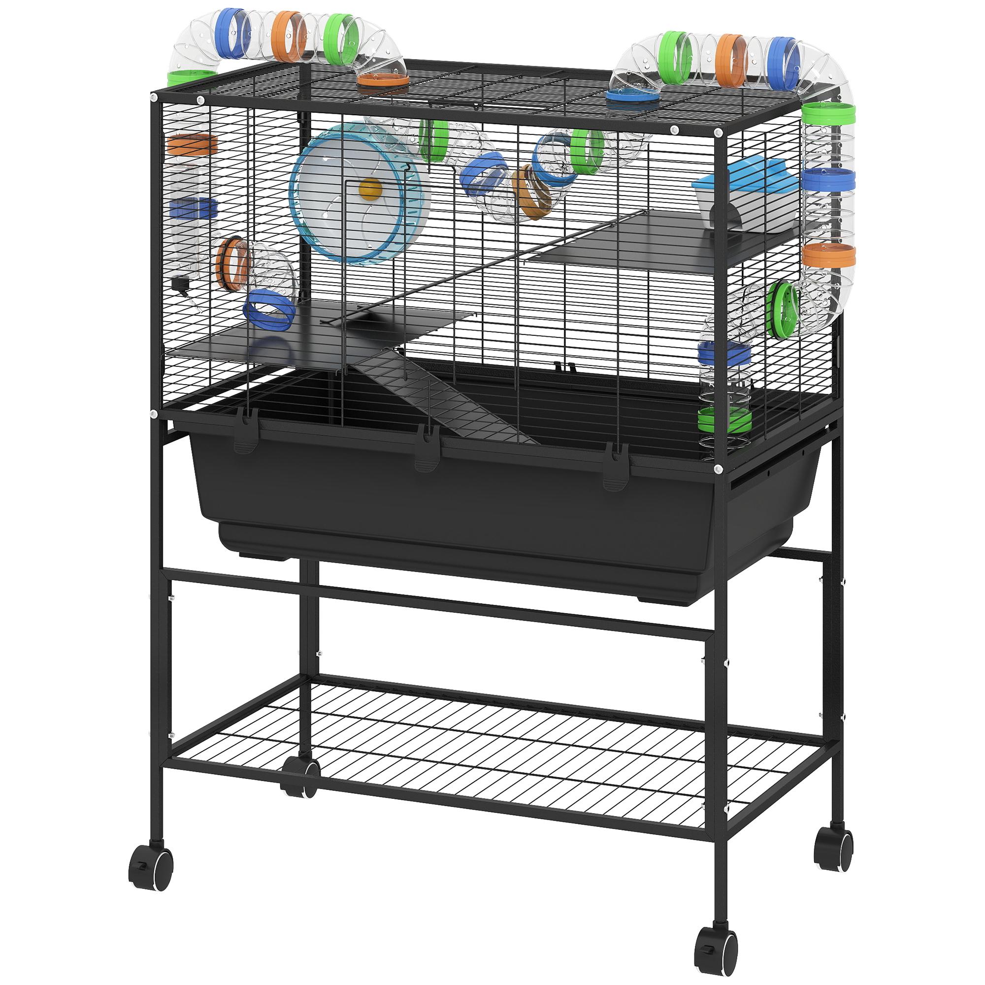 Black Three Tier Hamster Cage with Deep Tray