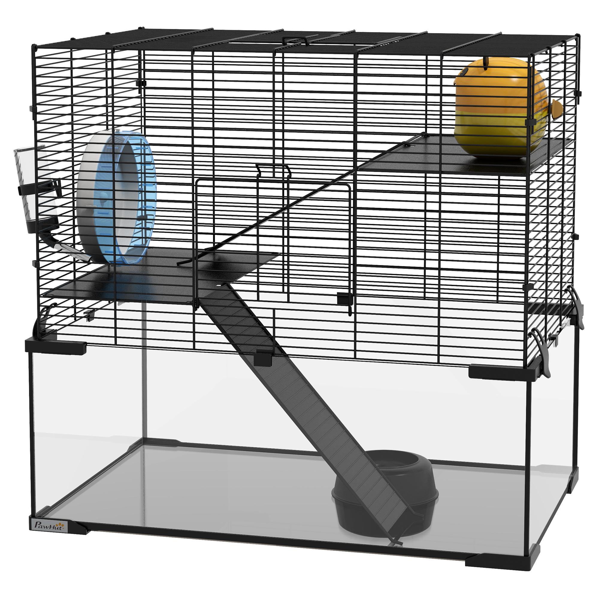 Black Glass Basin Hamster Cage, Three Tiers, 60 x 40 x 54.5 cm