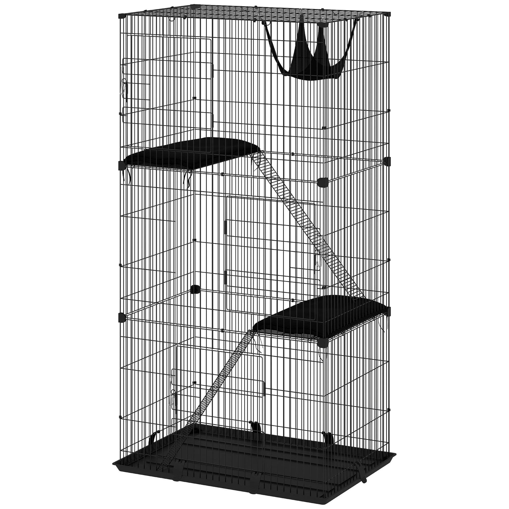 Black Three-Tier Cat Cage with Hammock for 1-2 Cats
