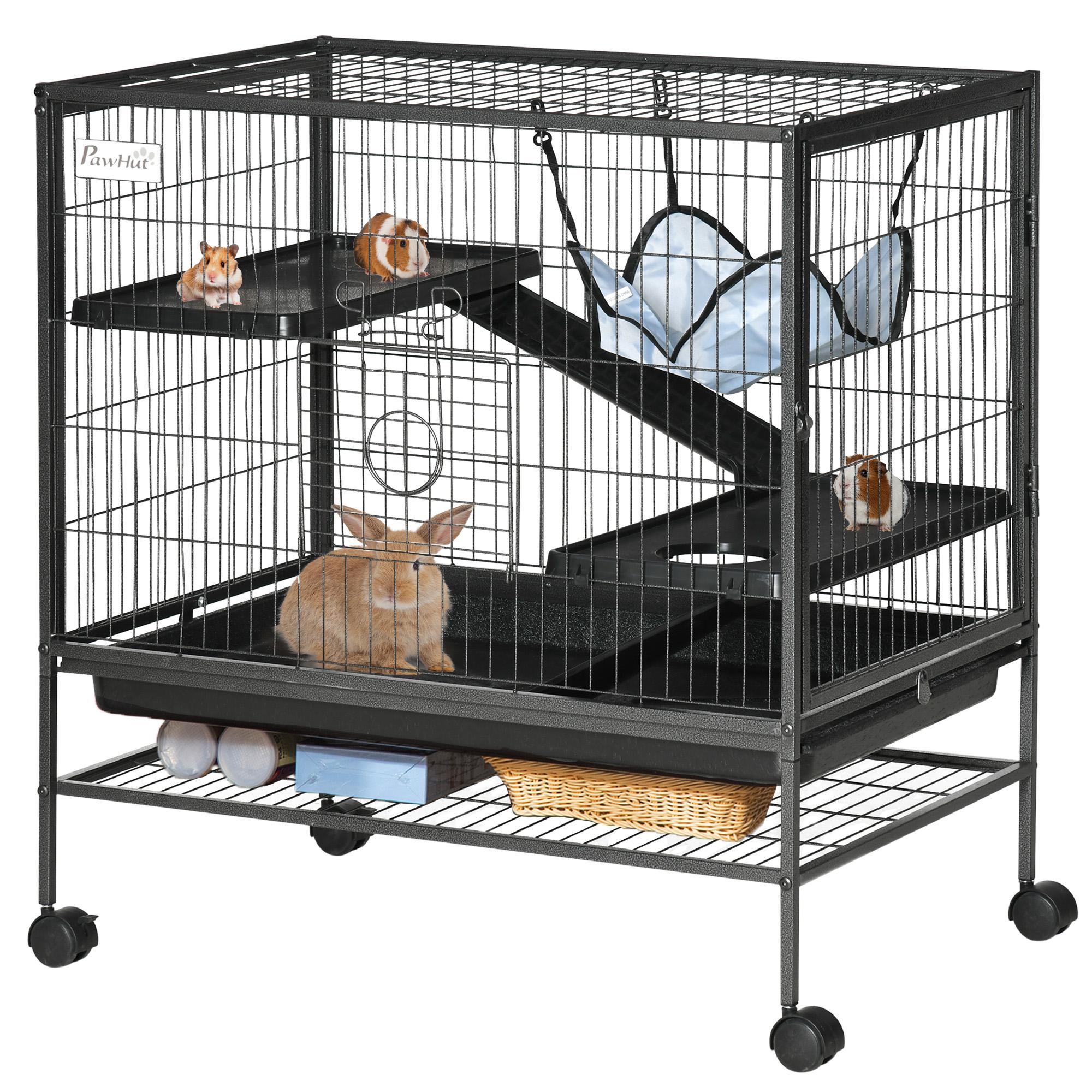 Black Metal Pet Cage with 3 Tiers and Hammock