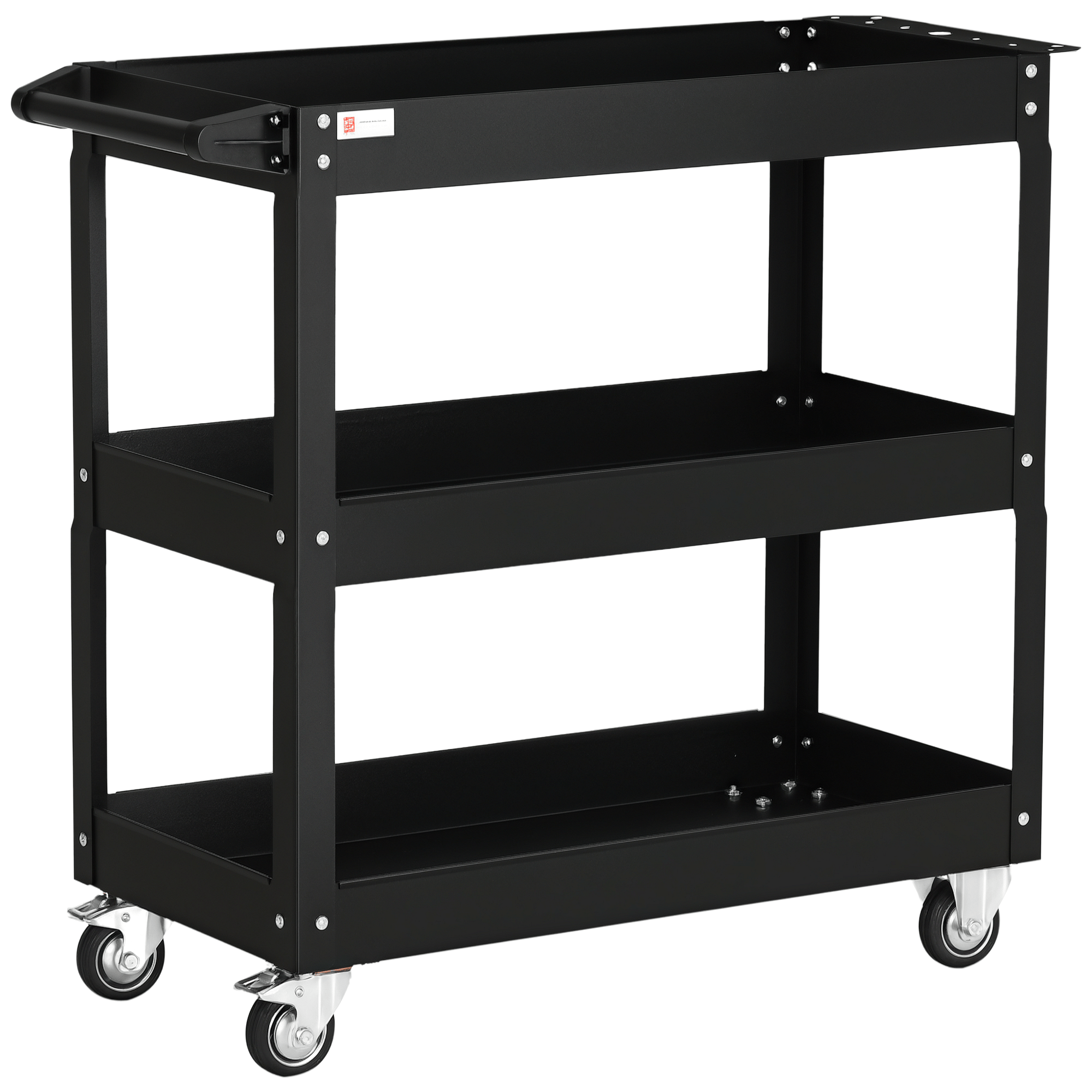 Black 330 lb Tool Cart, Three-Tier Steel Service Cart