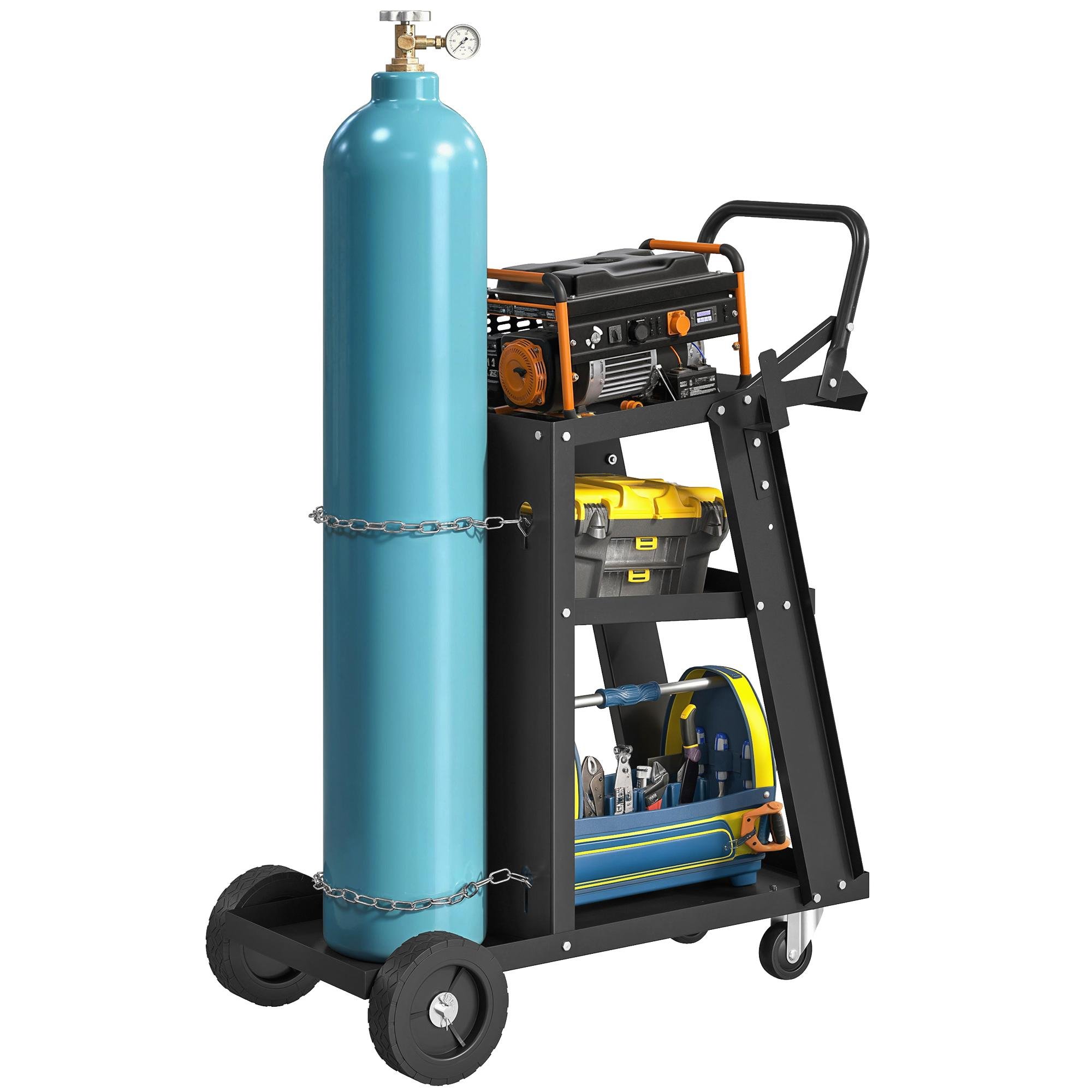 Black 132 lb Welding Cart with Angled Shelf