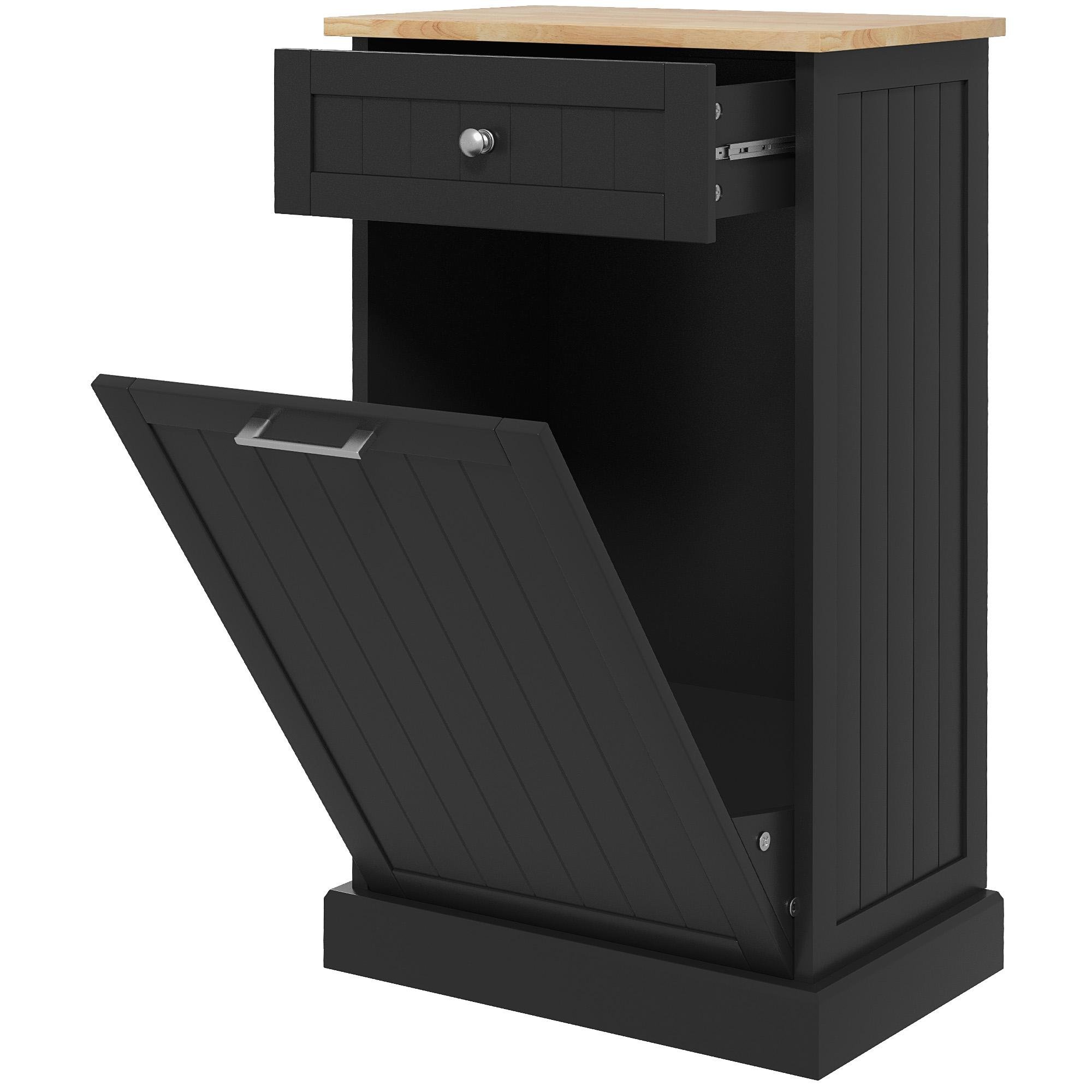 Black Tilt Out Trash Cabinet with Drawer, Up to 10 Gallons