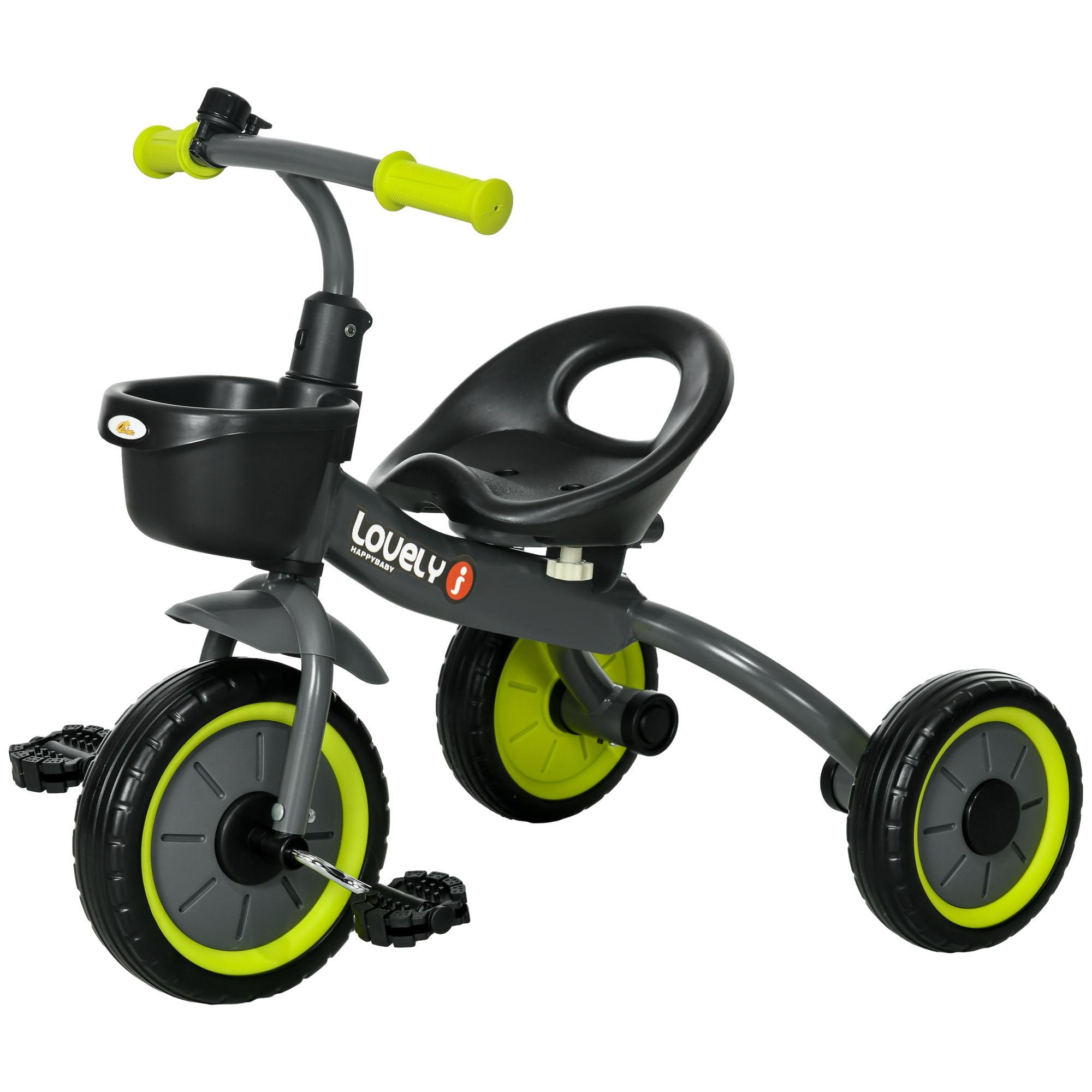 Black Toddler Tricycle with Adjustable Seat and Bell