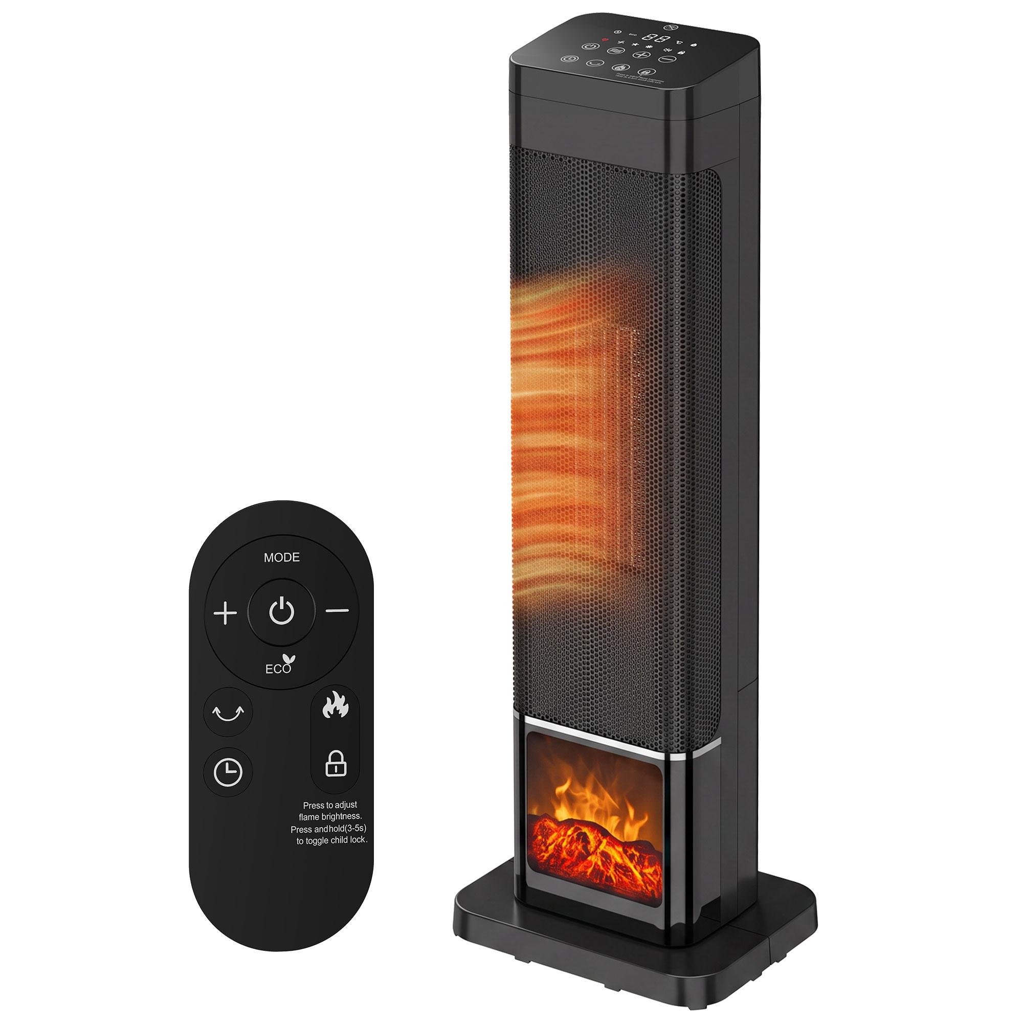 Black Flame Effect Tower Heater, 1500W, 25.2"