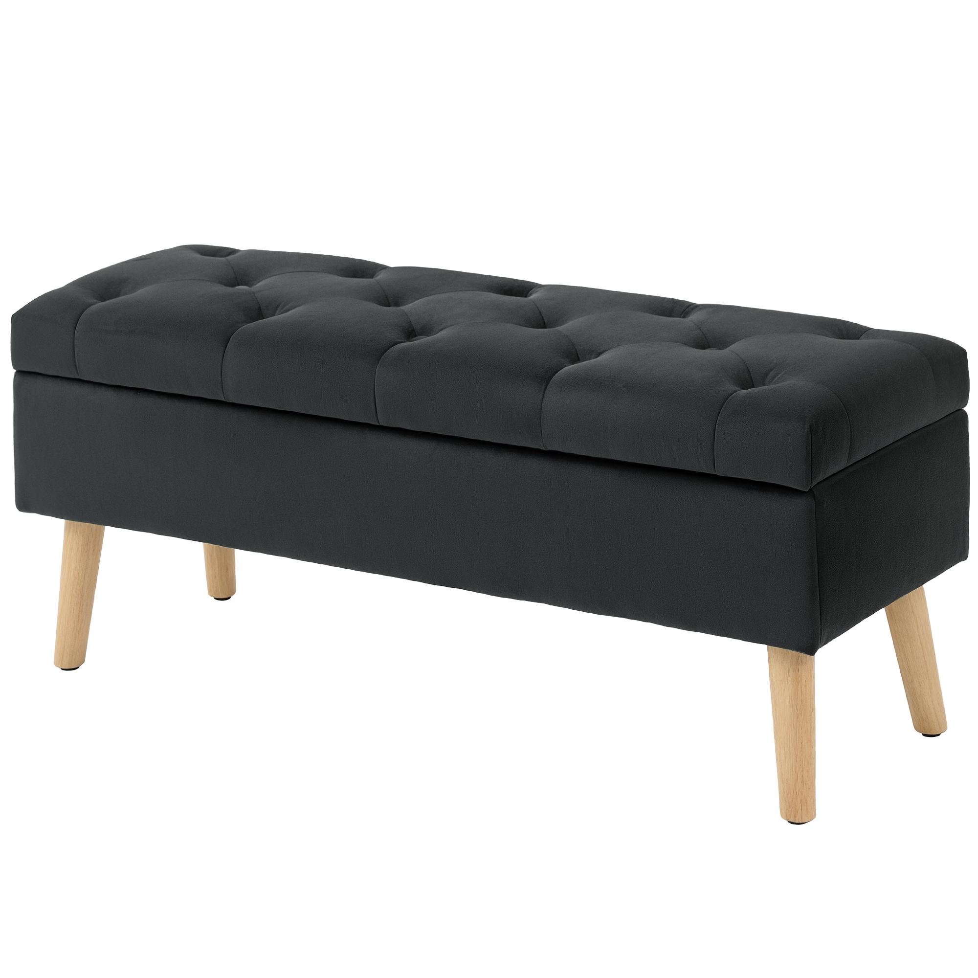 Black Tufted Storage Bench with Hidden Storage