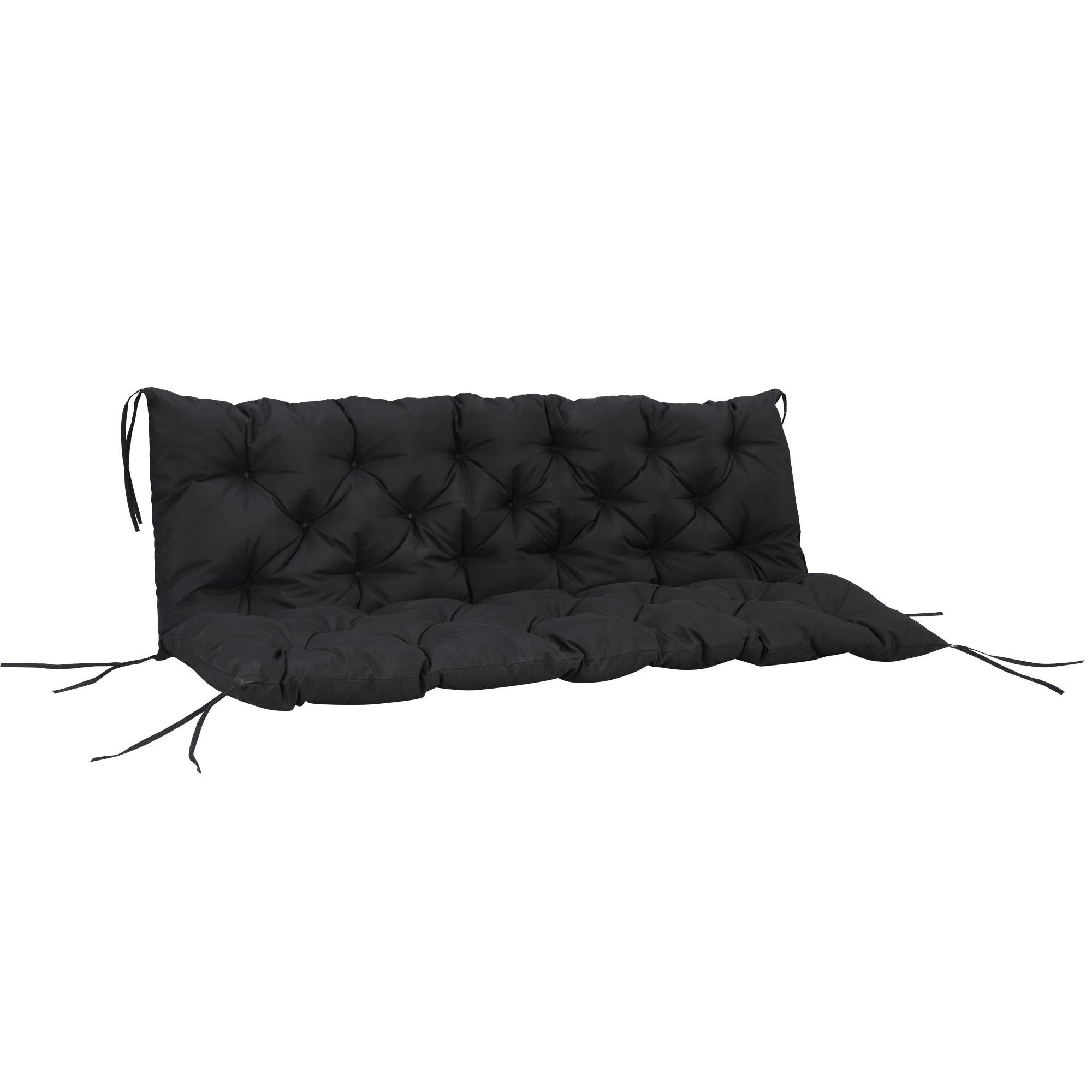 Black Three Seater Cushion with Backrest, 59.1-Inch Bench