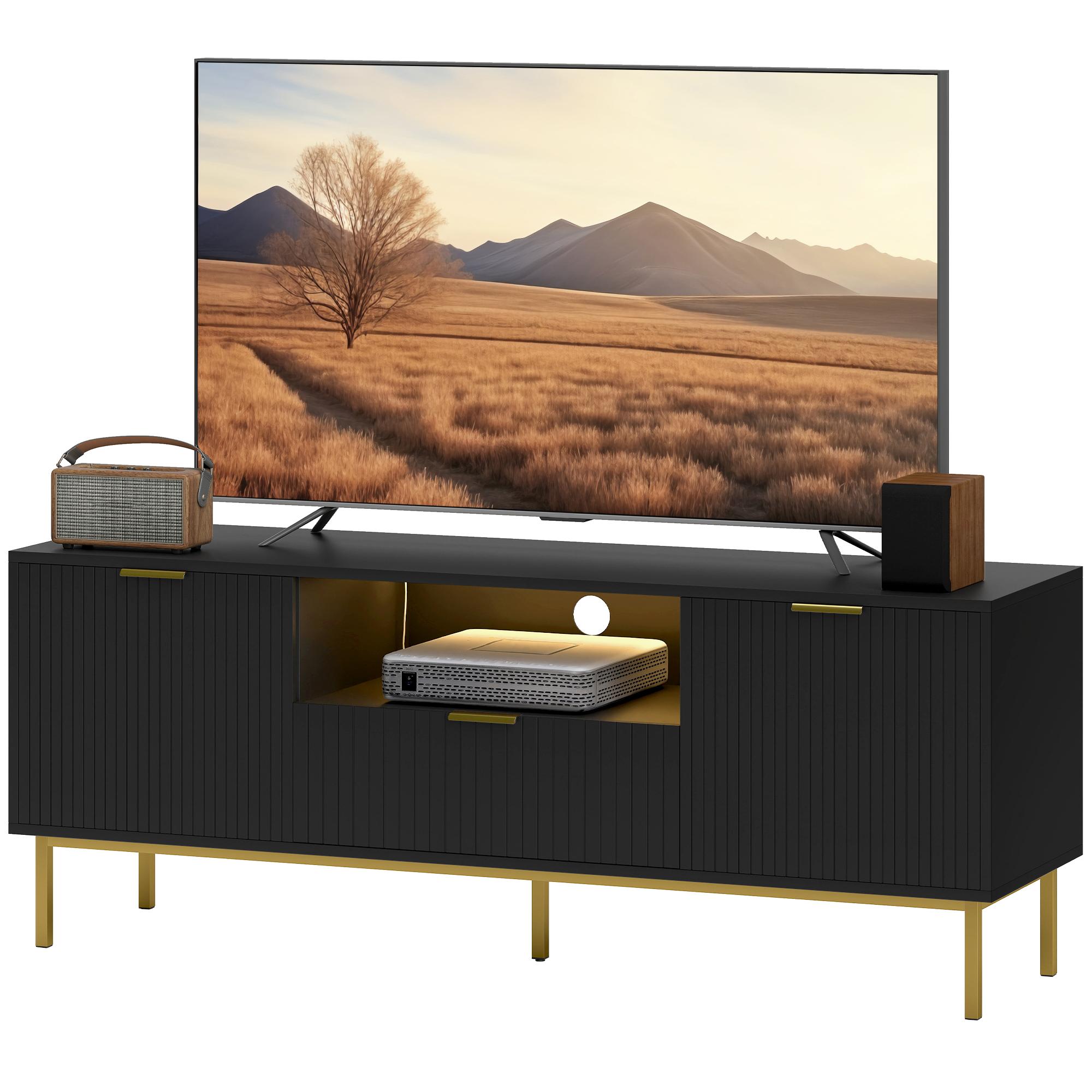 Black 60 Inch TV Console with RGB LED Lights