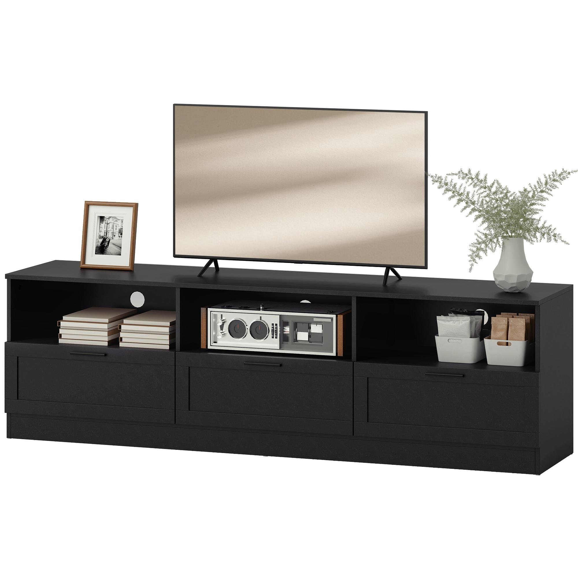85 Inch Black TV Console with 3 Cabinets and Shelves