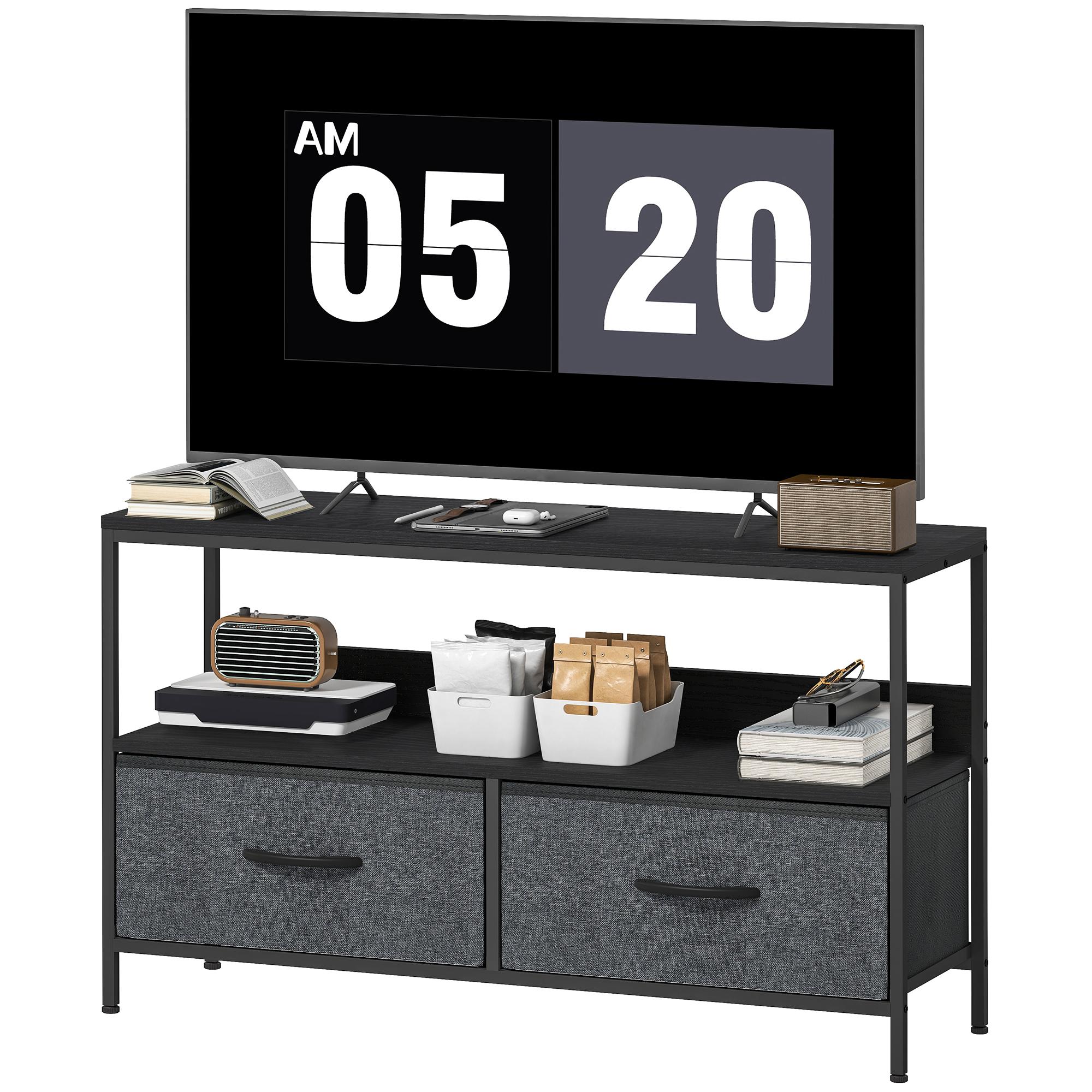 38.6 inch black tv stand with foldable linen drawers