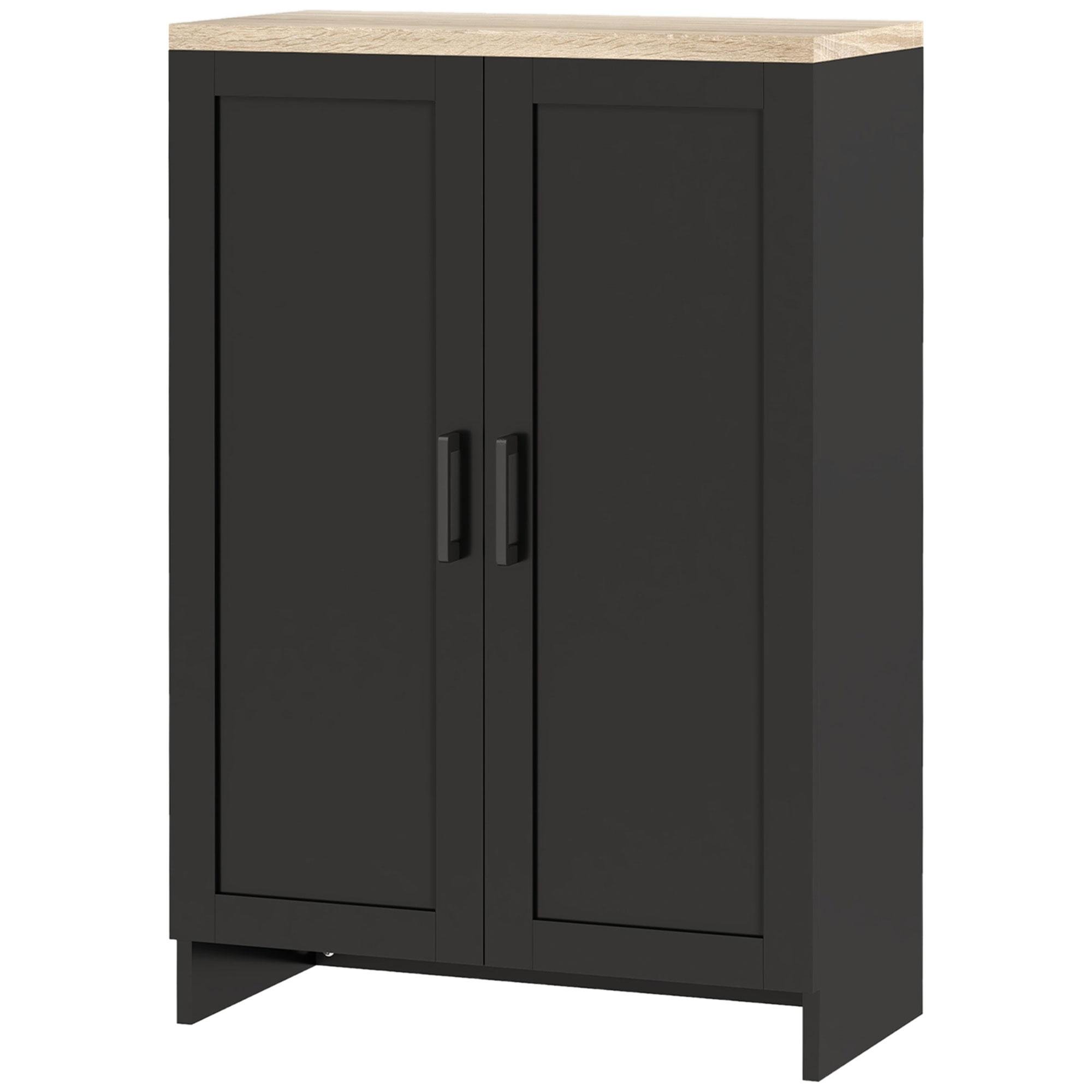 Black Two Door Storage Cabinet with Adjustable Shelf