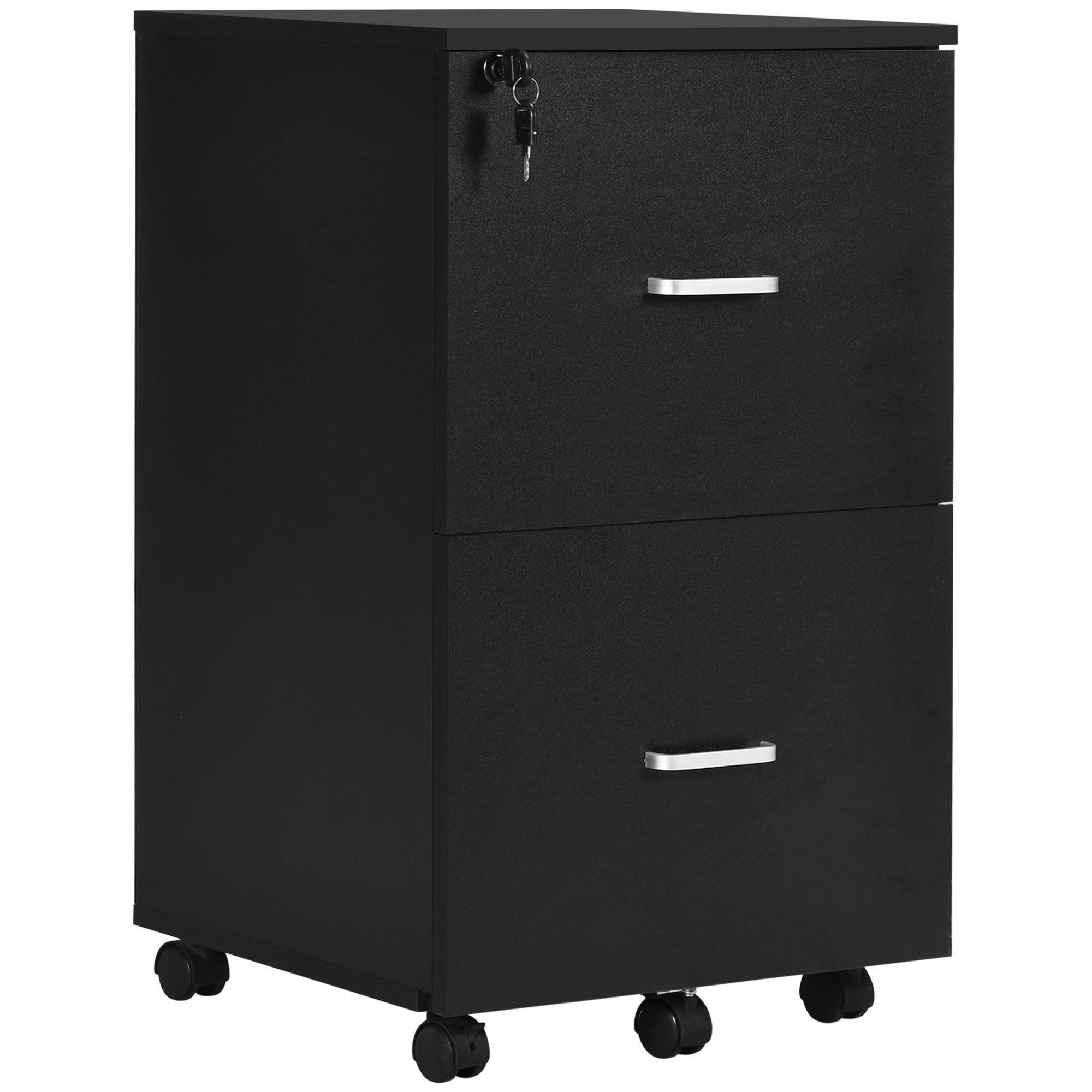 Black Two Drawer Printer Stand with Lock for Home Office