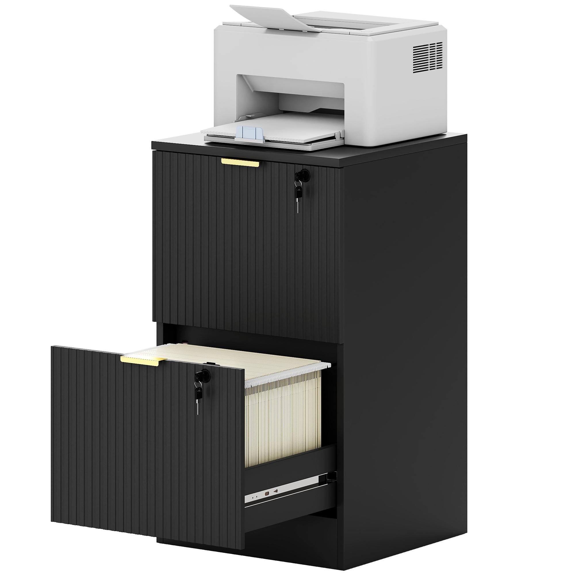 Black Fluted 2 Drawer Cabinet with Adjustable Rails