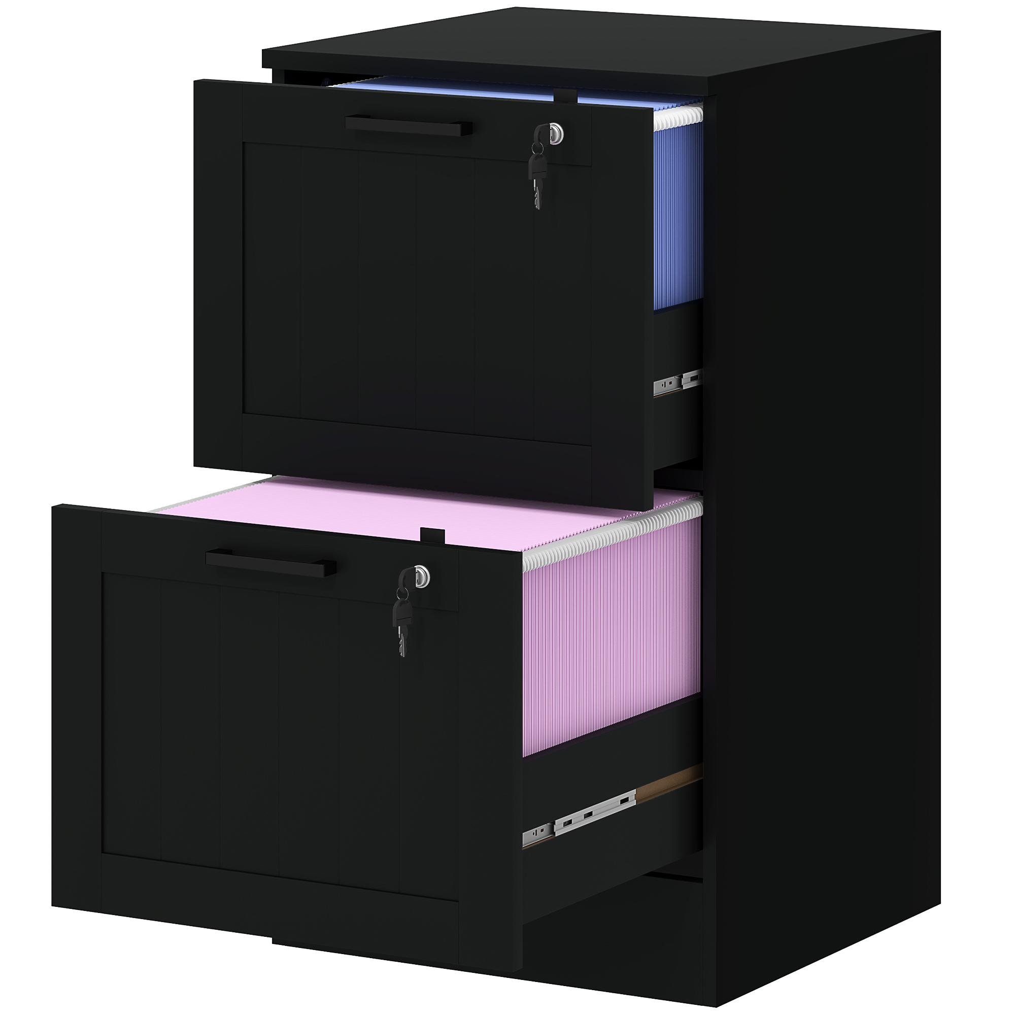 Black Lockable Filing Cabinet with Adjustable Bars, 2 Drawers