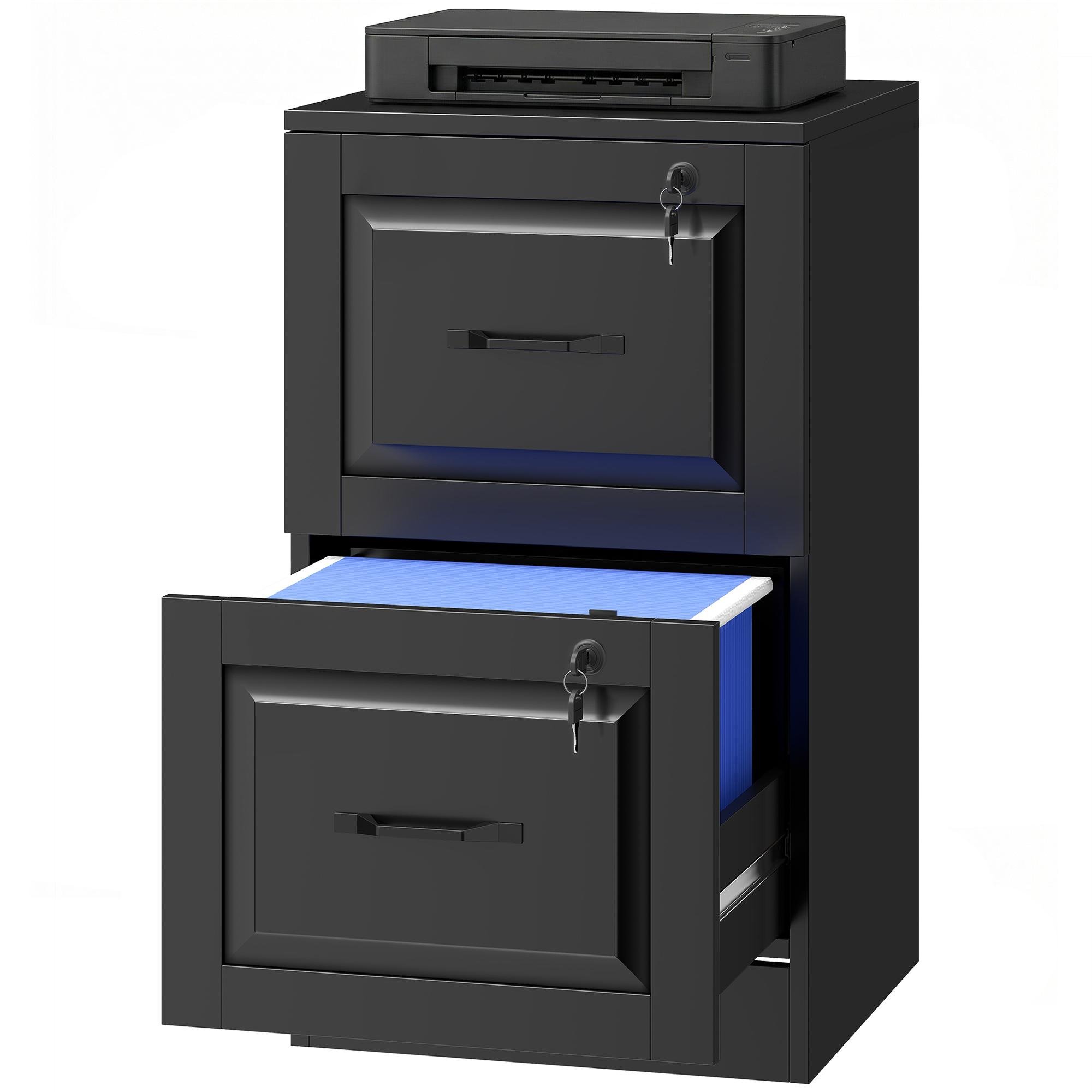 Black 2-drawer MDF cabinet with adjustable file rails