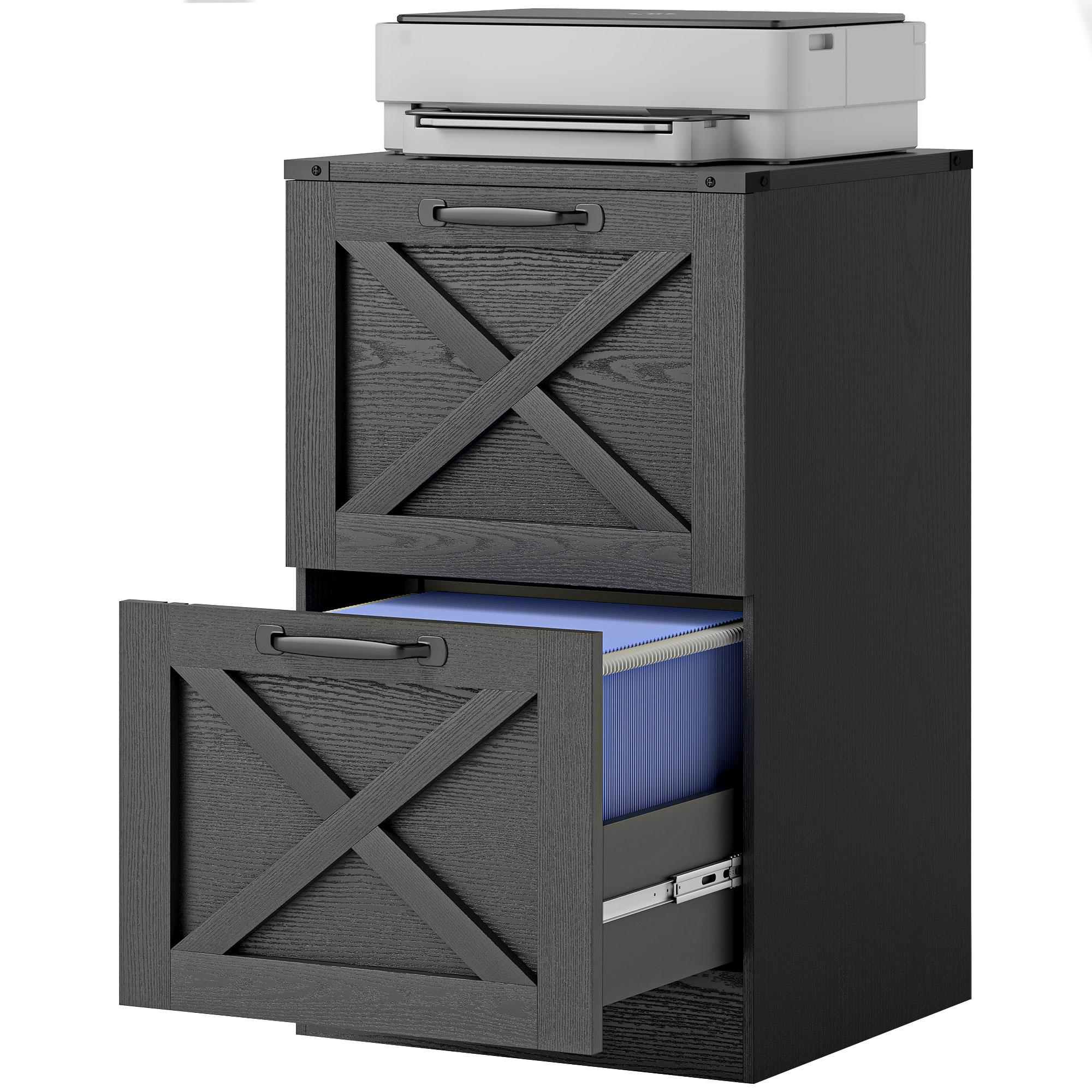 Black farmhouse 2 drawer cabinet with quiet slides