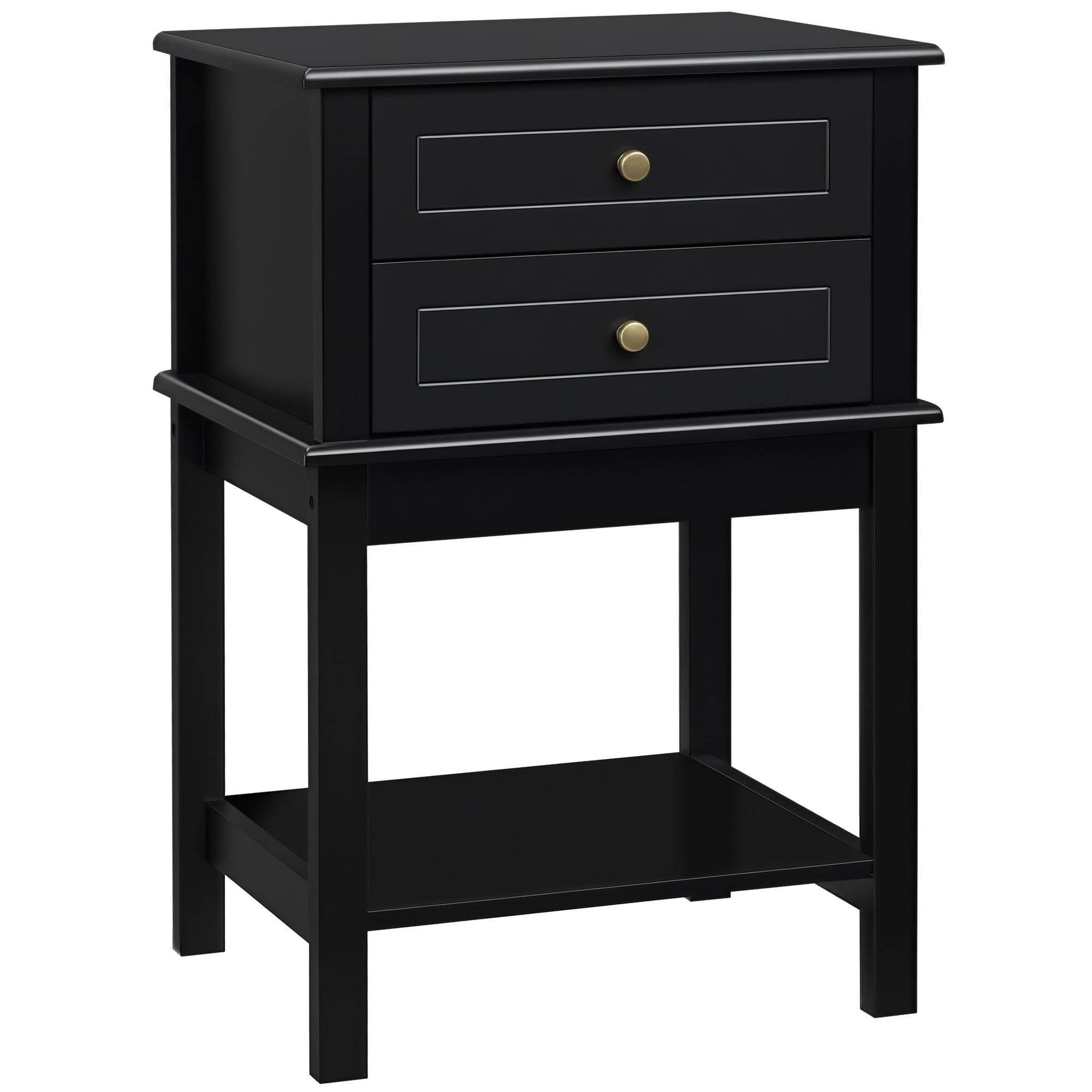 Black Storage Side Table with Lower Shelf for Bedroom