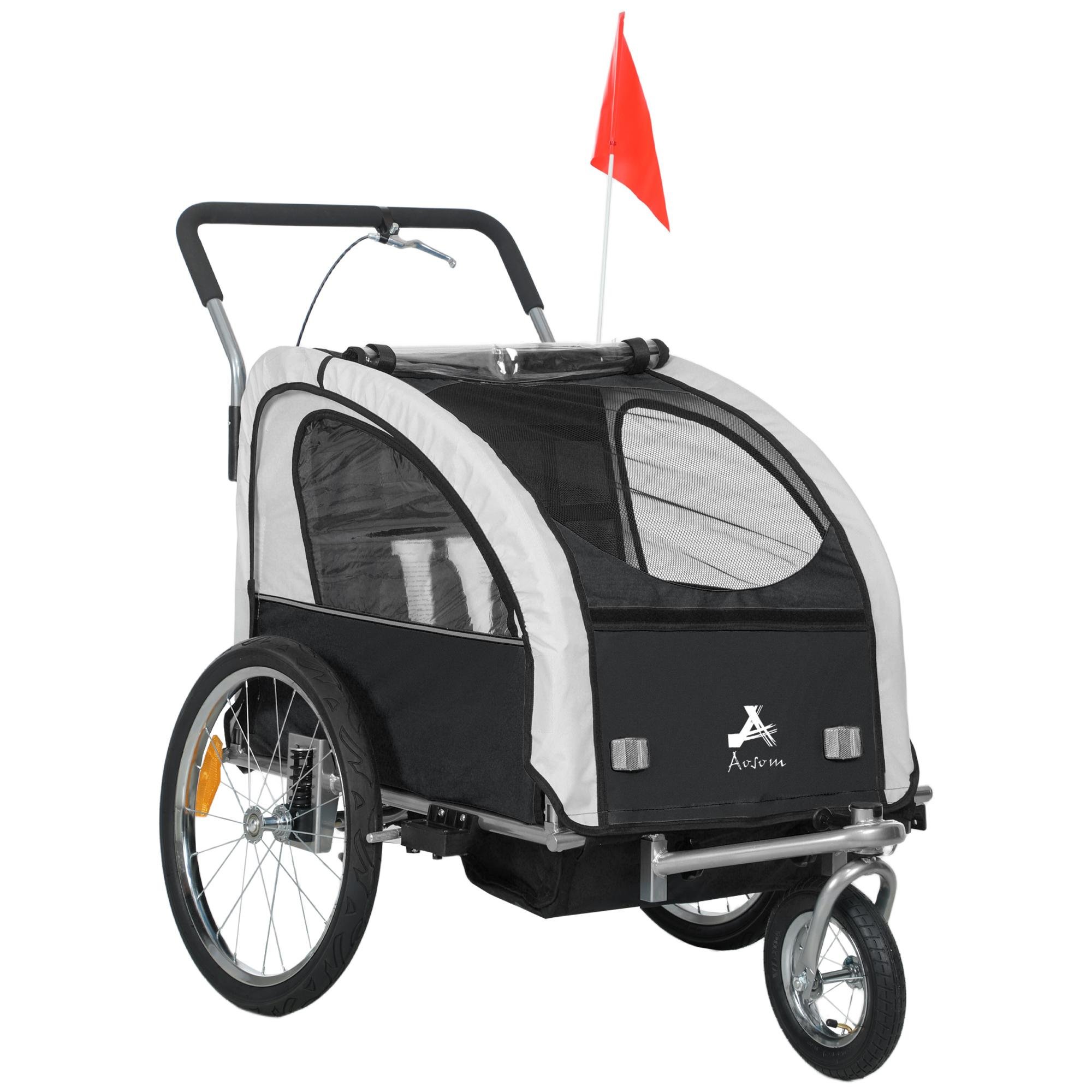 Black Two Seat Bike Trailer, 2-in-1 Foldable Stroller