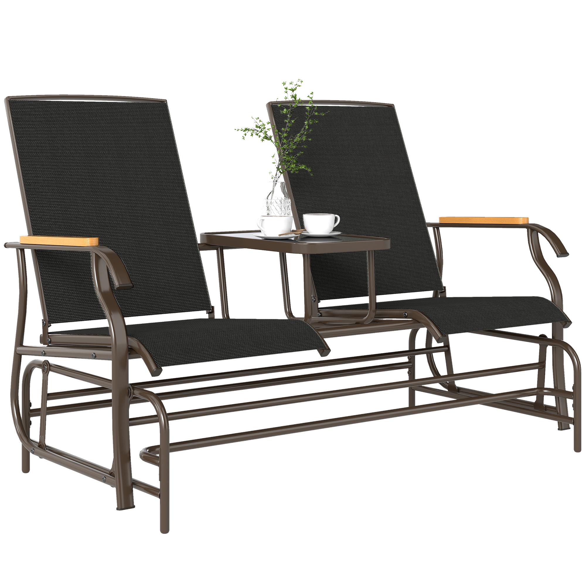 Black Mesh Glider Loveseat with Table