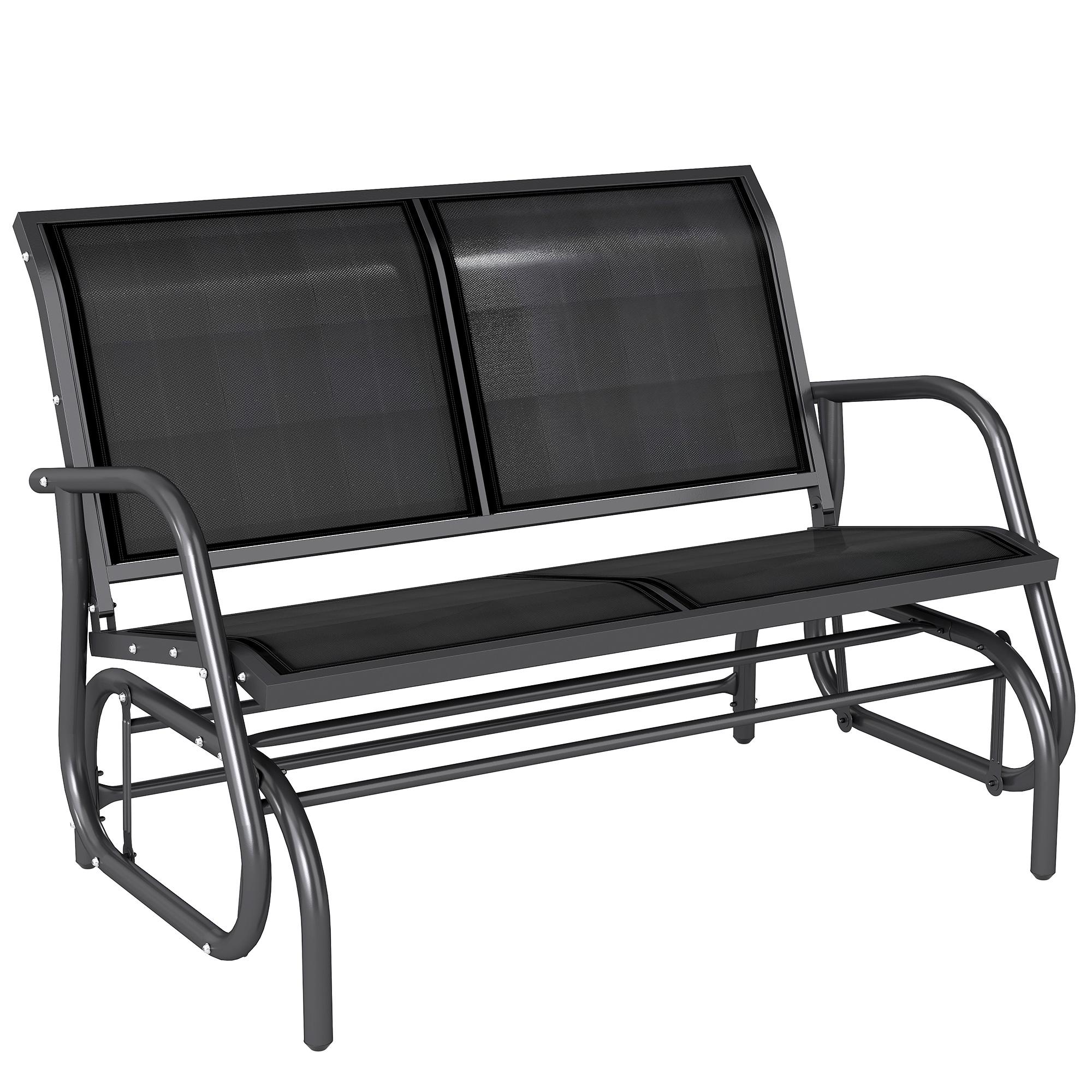 Black Steel Glider Bench with Breathable Sling Seat