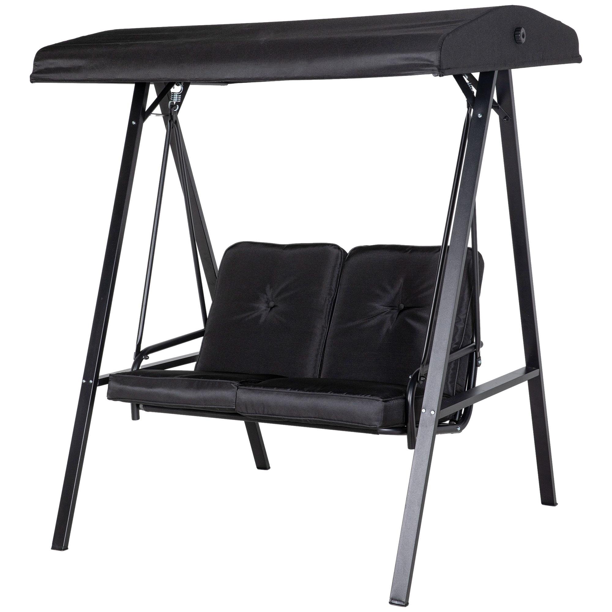 Black Two-Seat Patio Swing with Adjustable Canopy