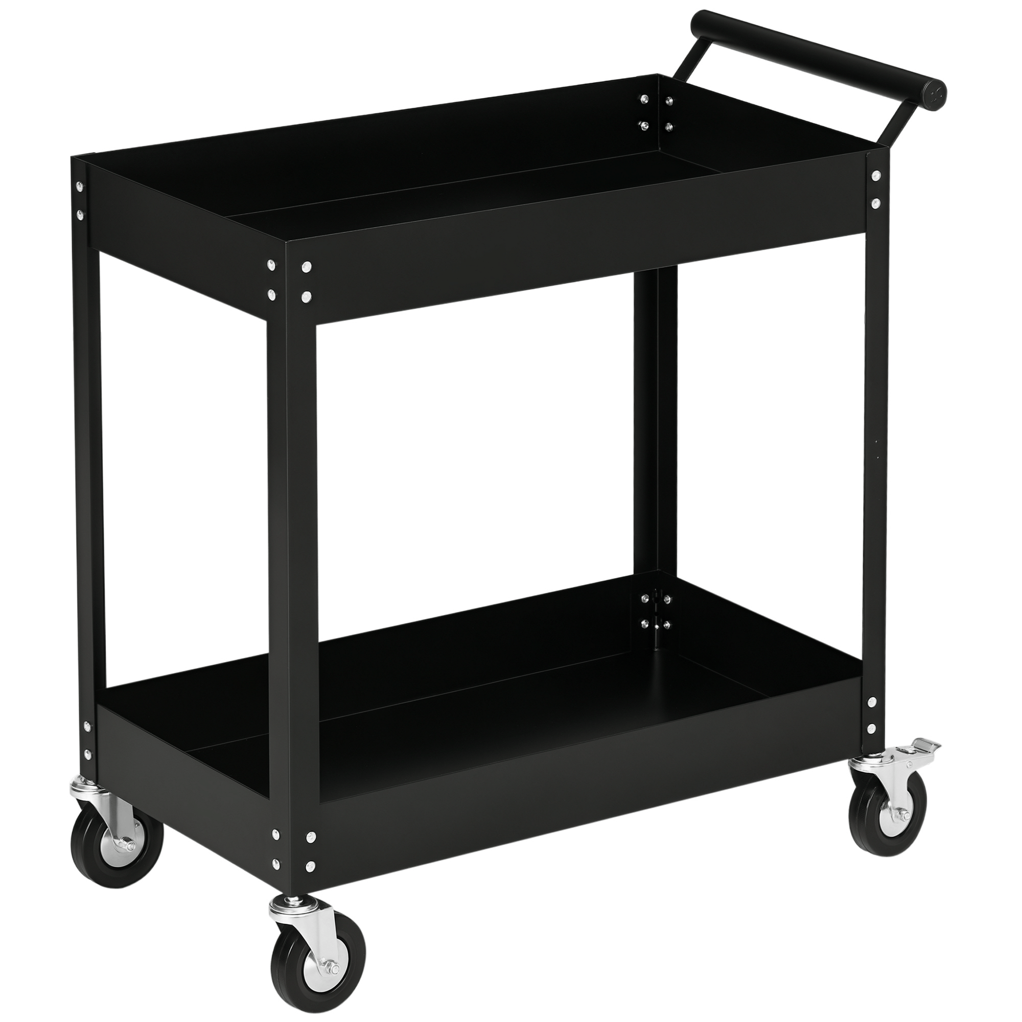 Black Two Tier Tool Cart, Alloy Steel, 330 lb Capacity