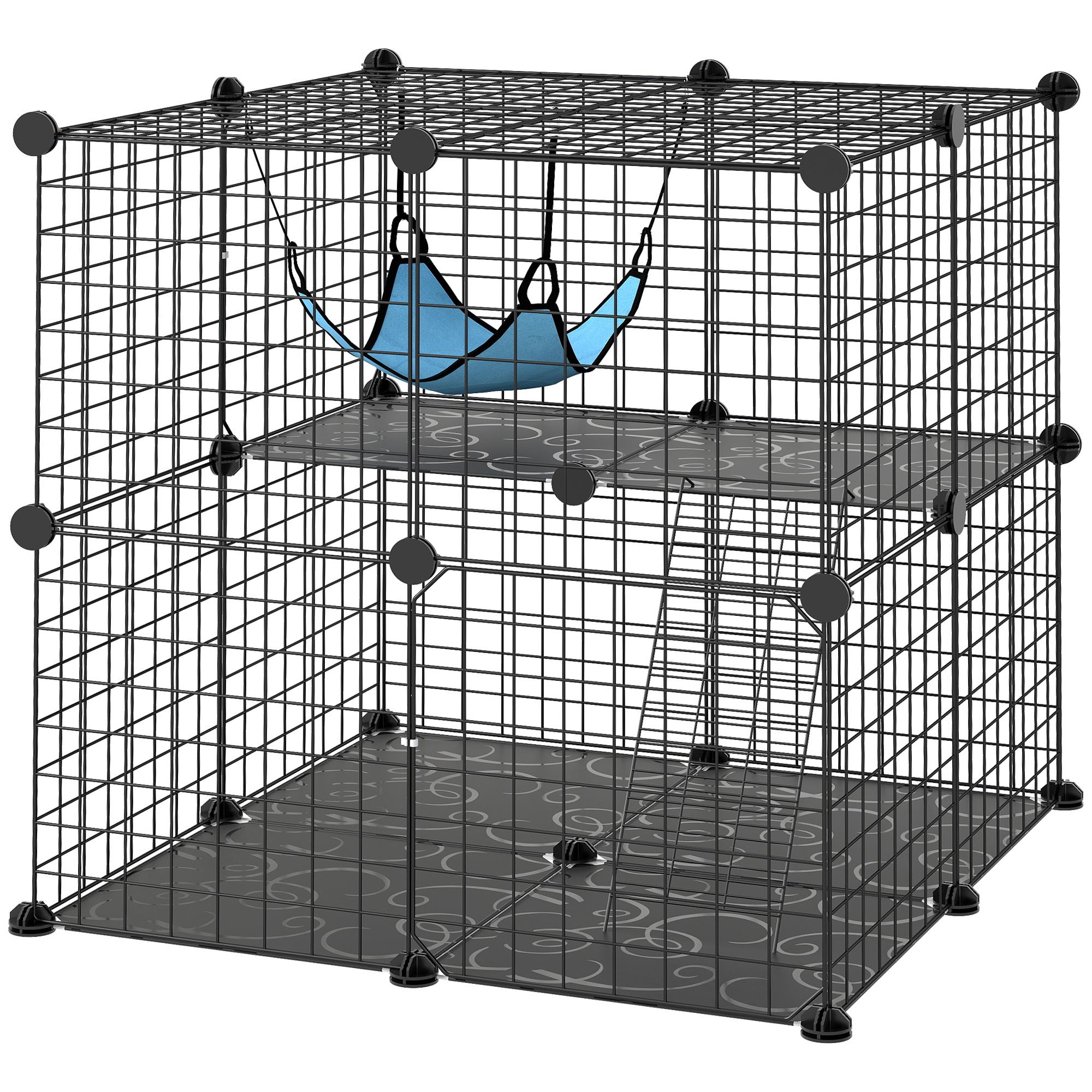 Black DIY Cat Playpen with Two Doors, 27.6-Inch