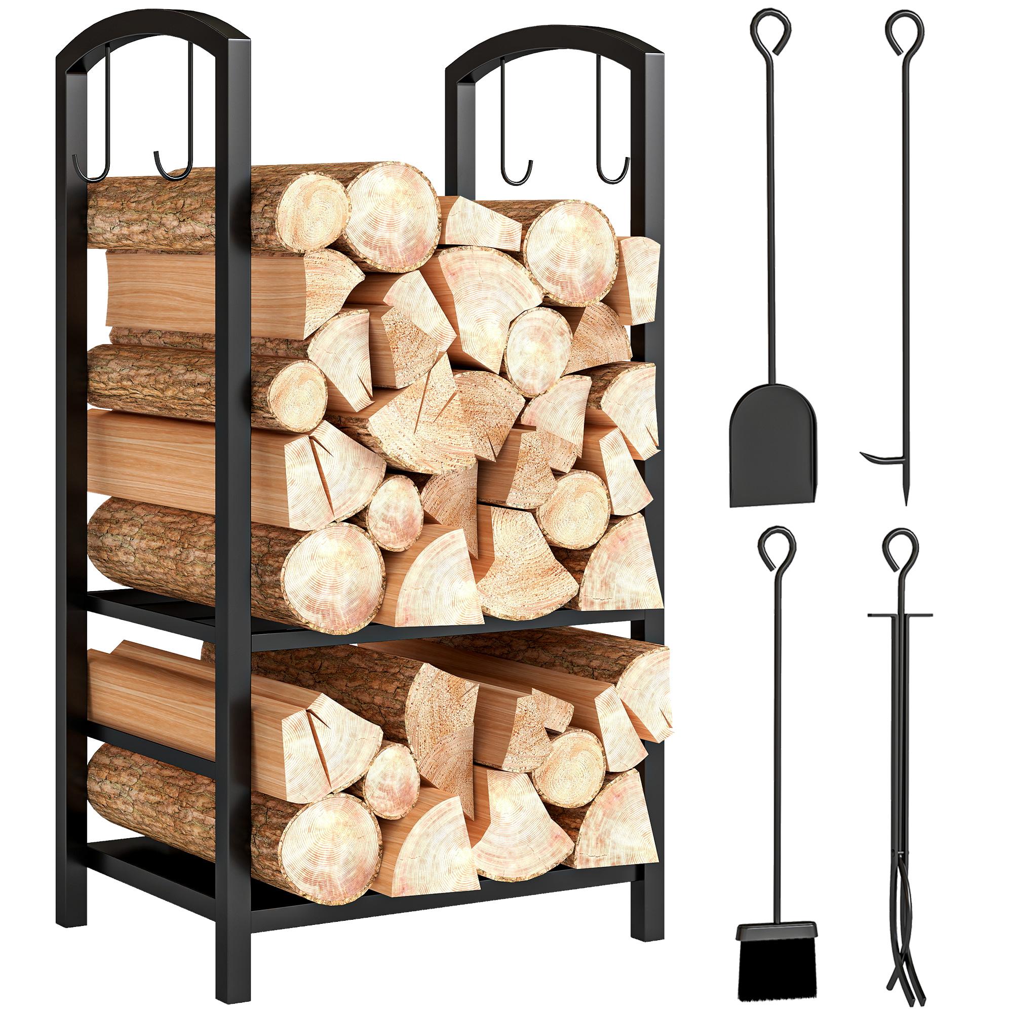 Alloy Steel Firewood Rack with Tools, 15.7 x 11.8 x 29.3 in