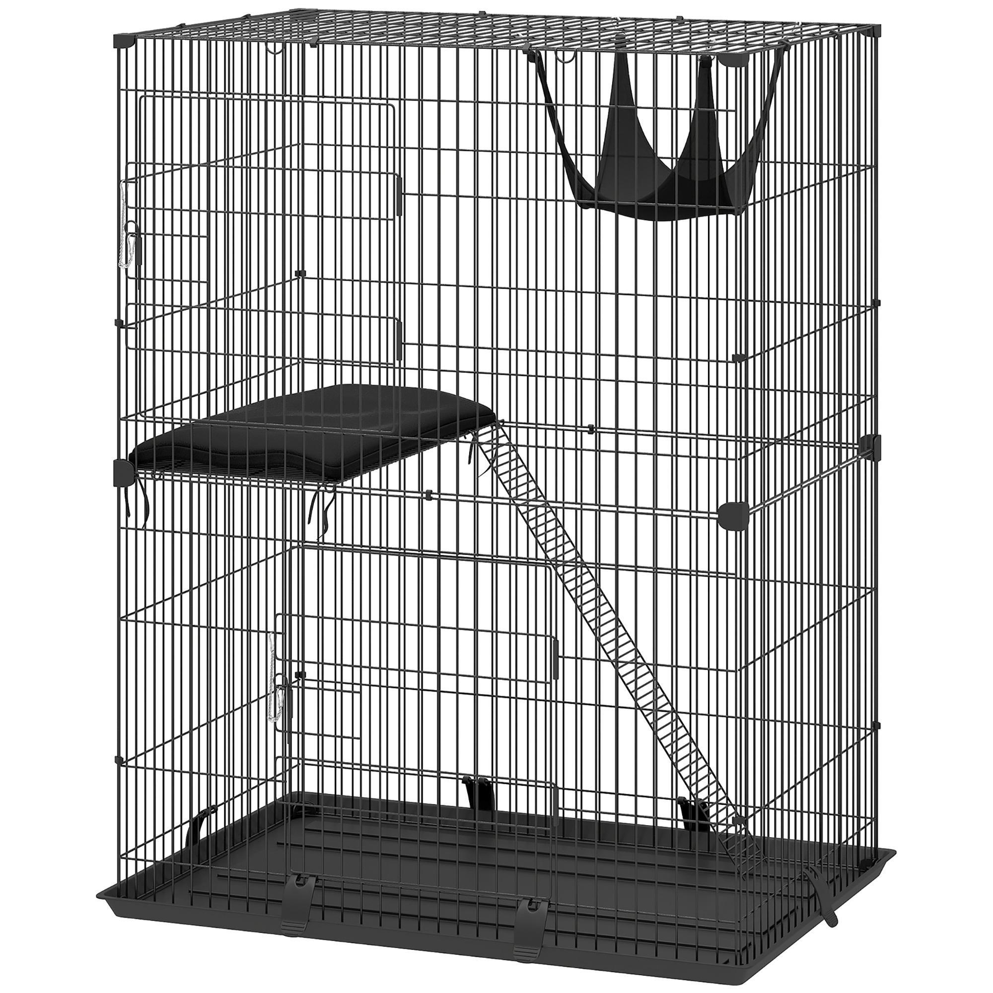 Black Two-Tier Cat Cage with Hammock for 1-2 Cats