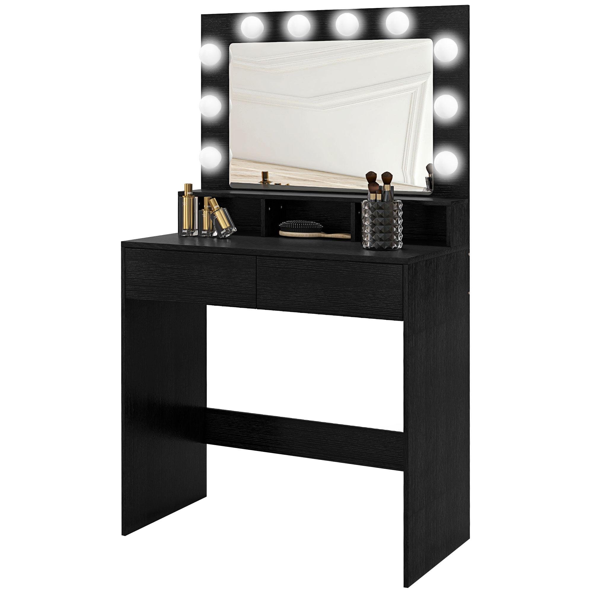 Black 10 Bulb Vanity Table with Three Light Settings