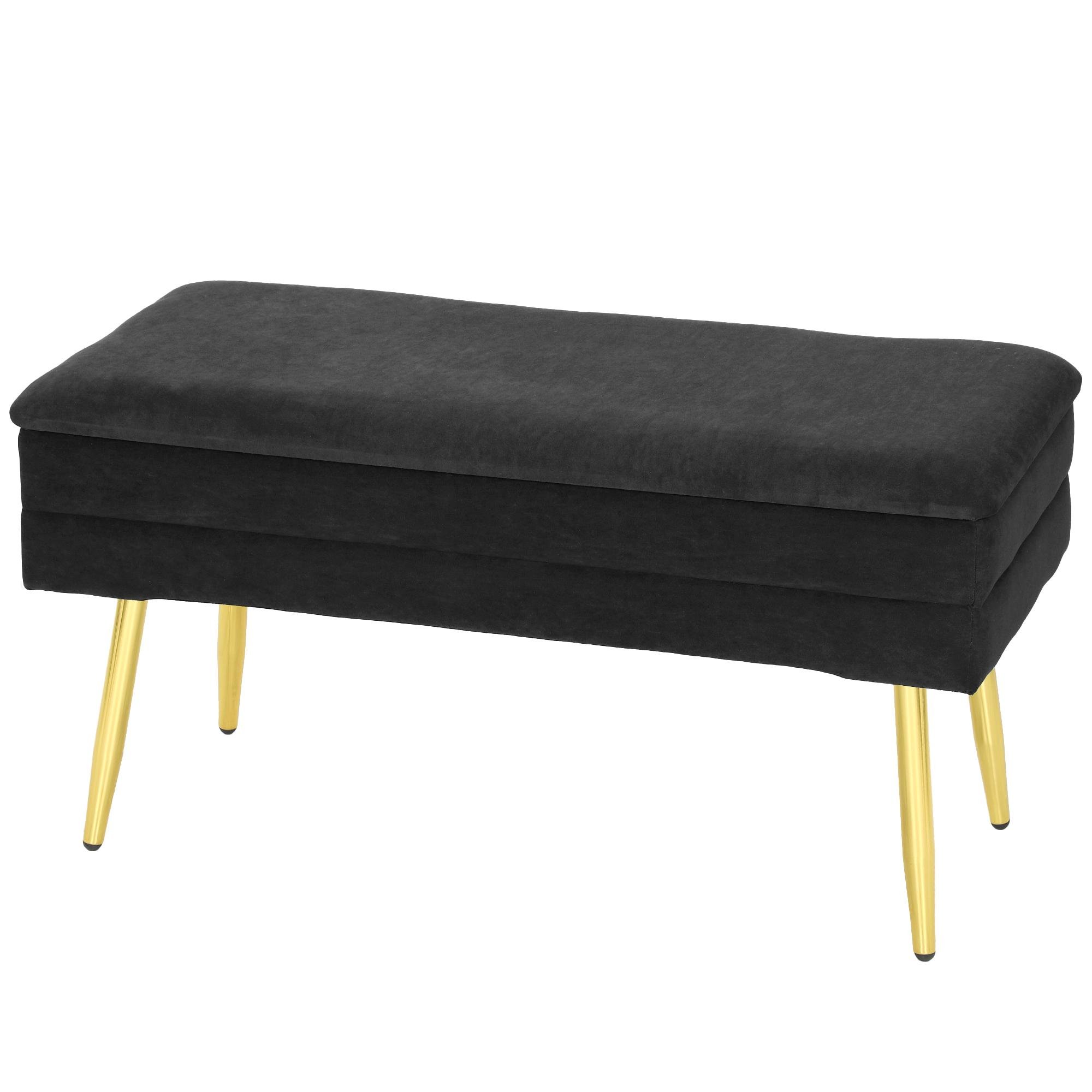 31 inch black velvet bench with hidden storage