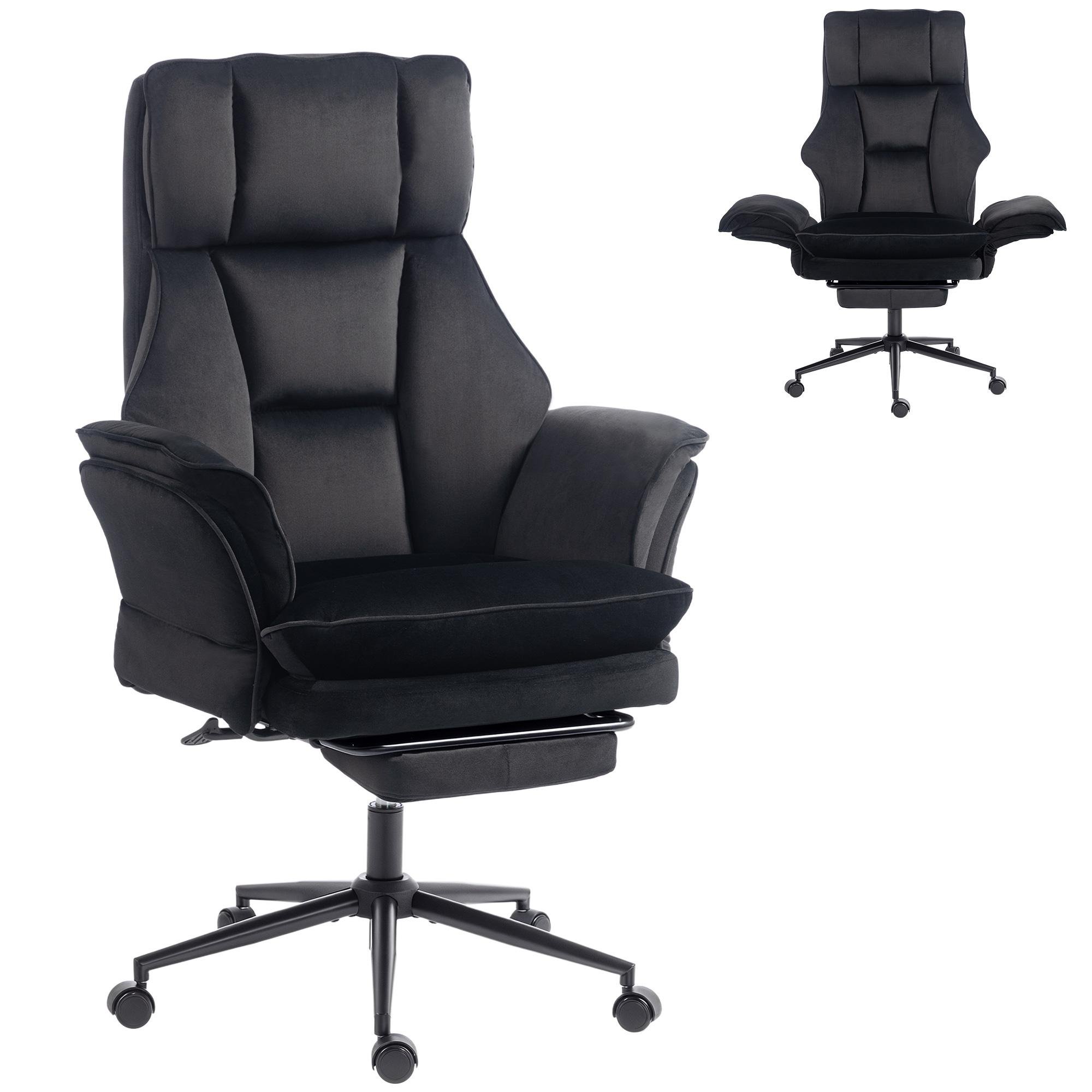 Black Velvet Cross-Legged Chair with Footrest, 396 lb