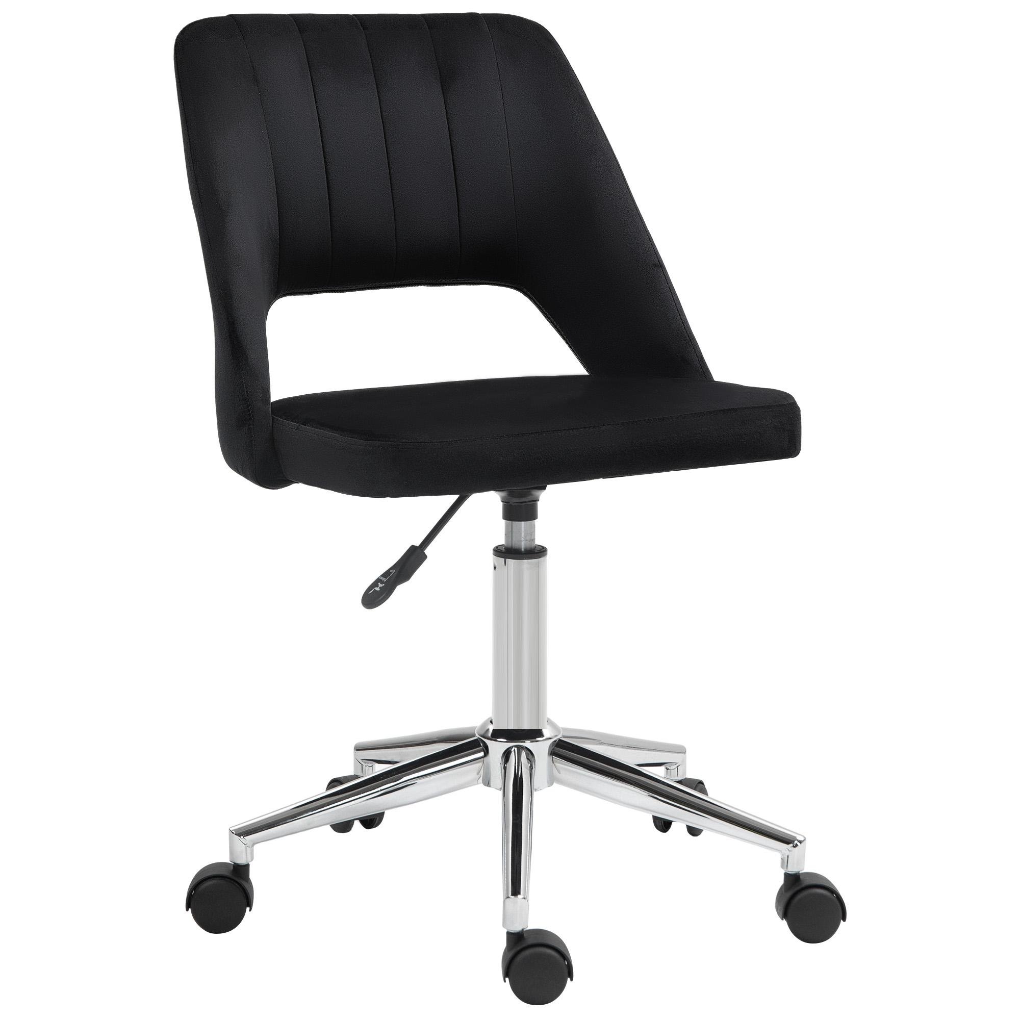 Black Velvet Office Chair with Adjustable Height for Desks